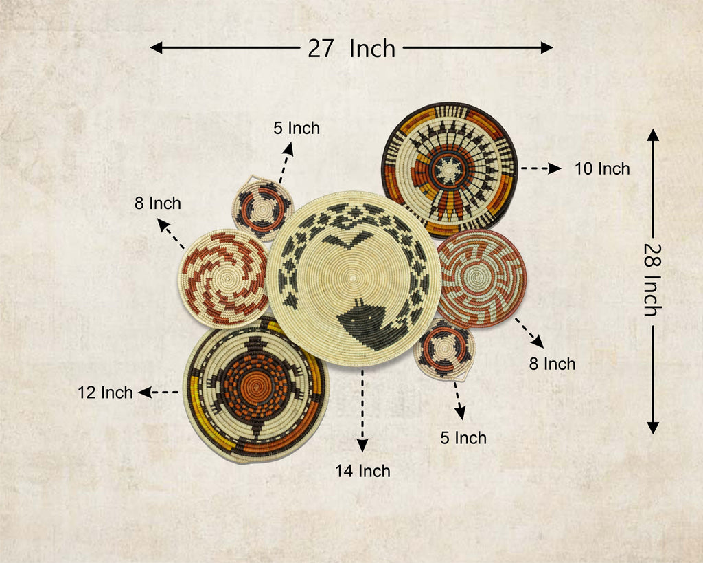 Set of 7 Handwoven wall baskets Set 305-7-N