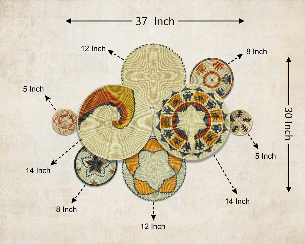 Set of 8 Handwoven wall baskets SET-250-8 N