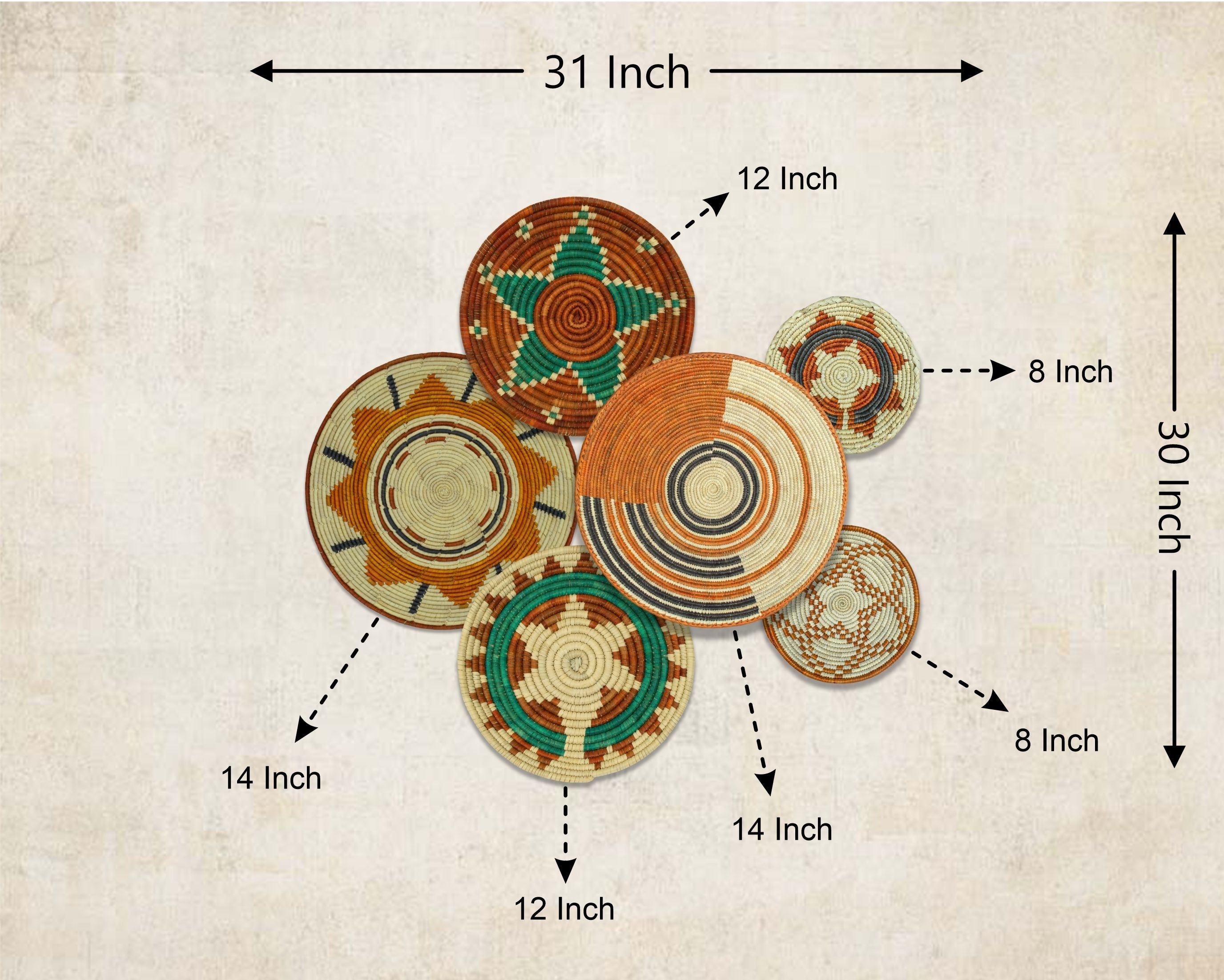 Set of 6 Handwoven wall baskets SET-277-6 N