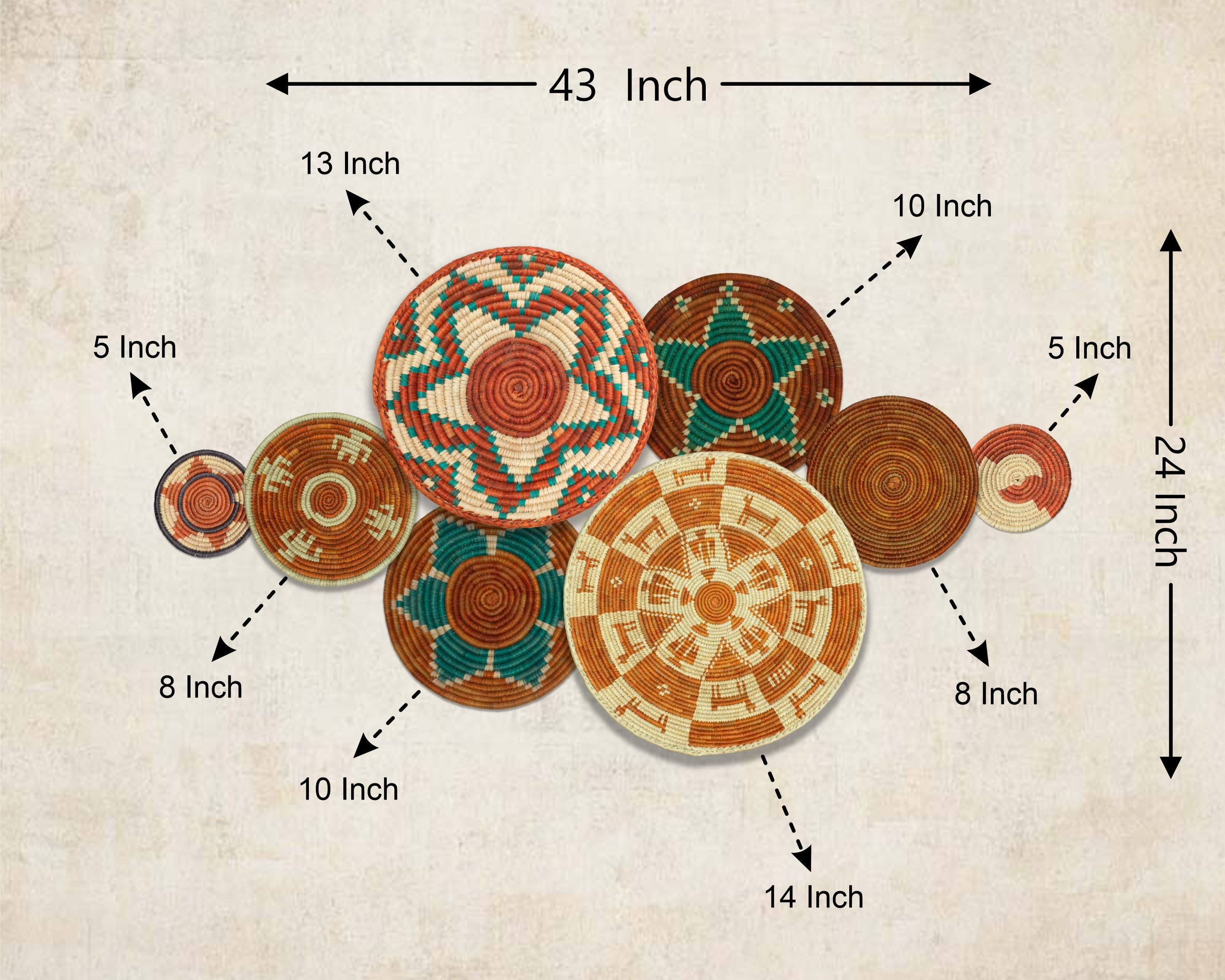 Set of 8 Handwoven wall baskets SET-338-8 N