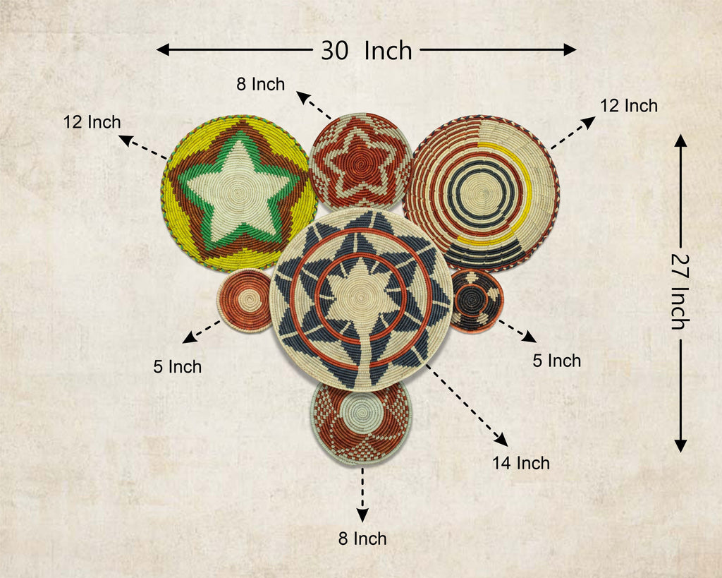 Set of 7 Handwoven wall baskets Set 321-7-N