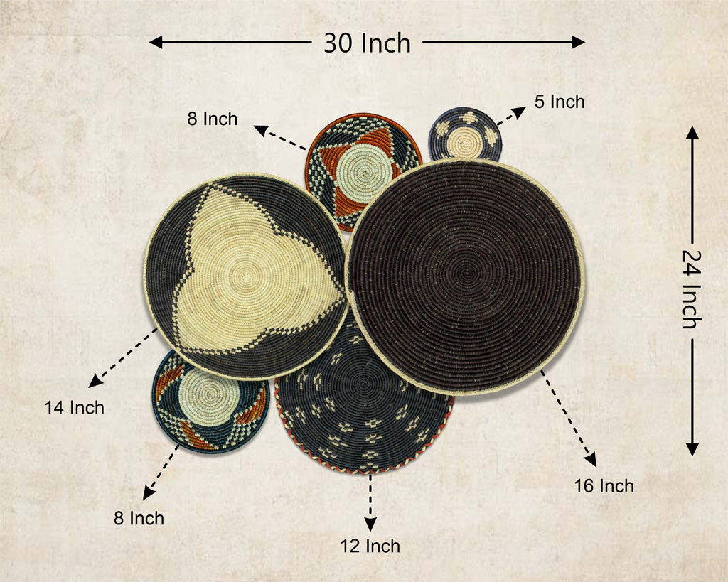 Set of 6 Handwoven wall baskets SET-273-6 N