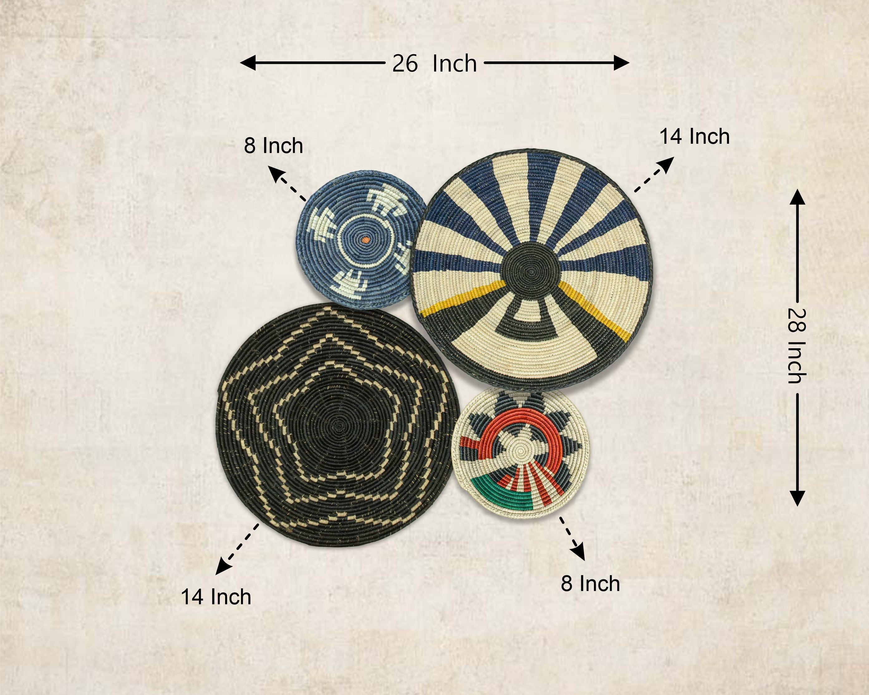 Set of 4 Handwoven wall baskets SET-231-4 N