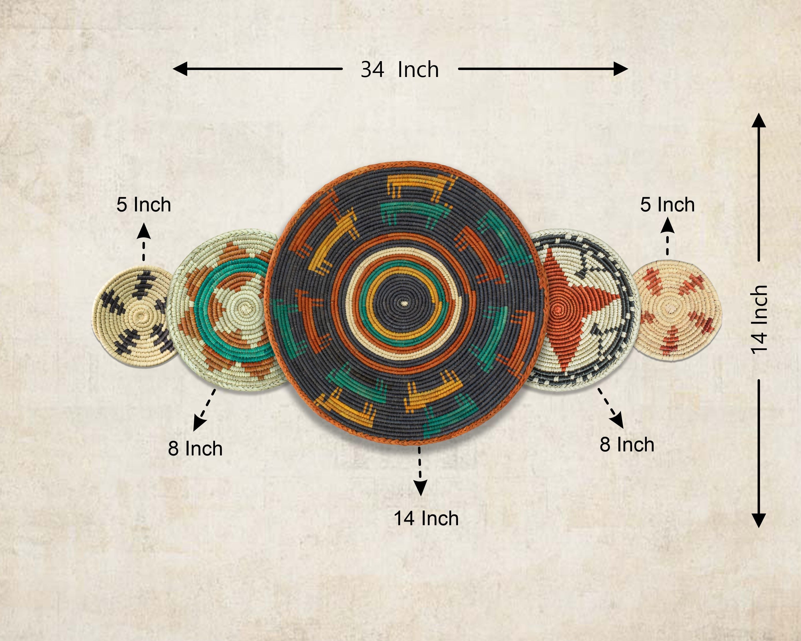 Set of 5 Handwoven wall baskets SET-66-5 N