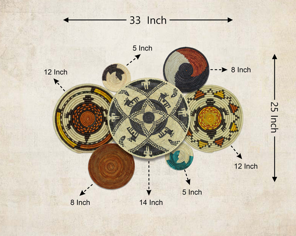 Set of 7 Handwoven wall baskets Set 304-7-N