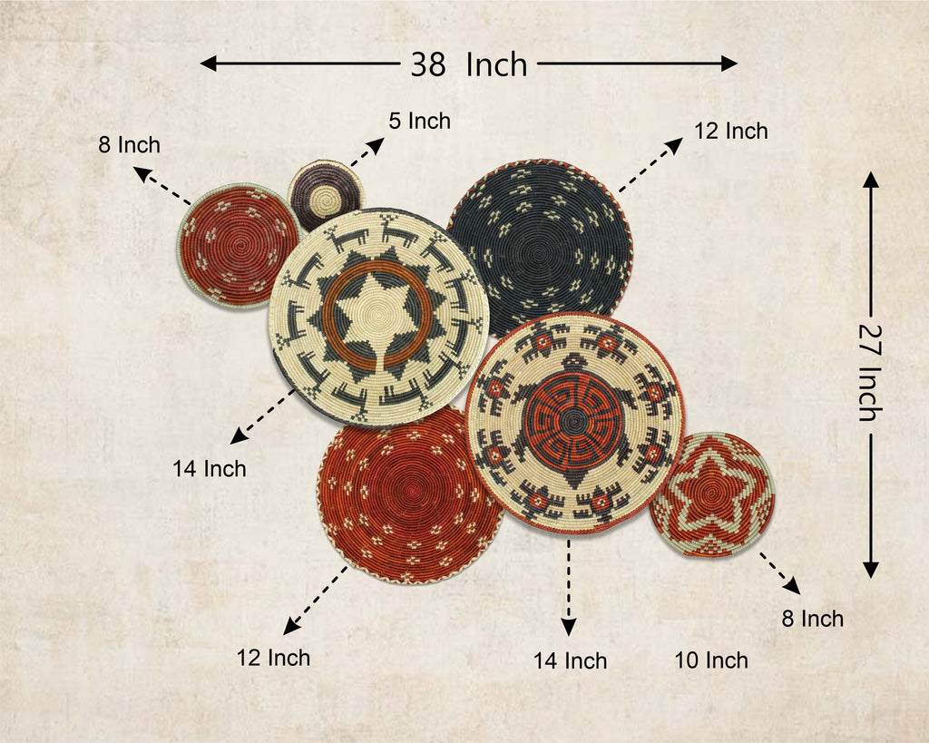 Set of 7 Handwoven wall baskets Set 314-7-N