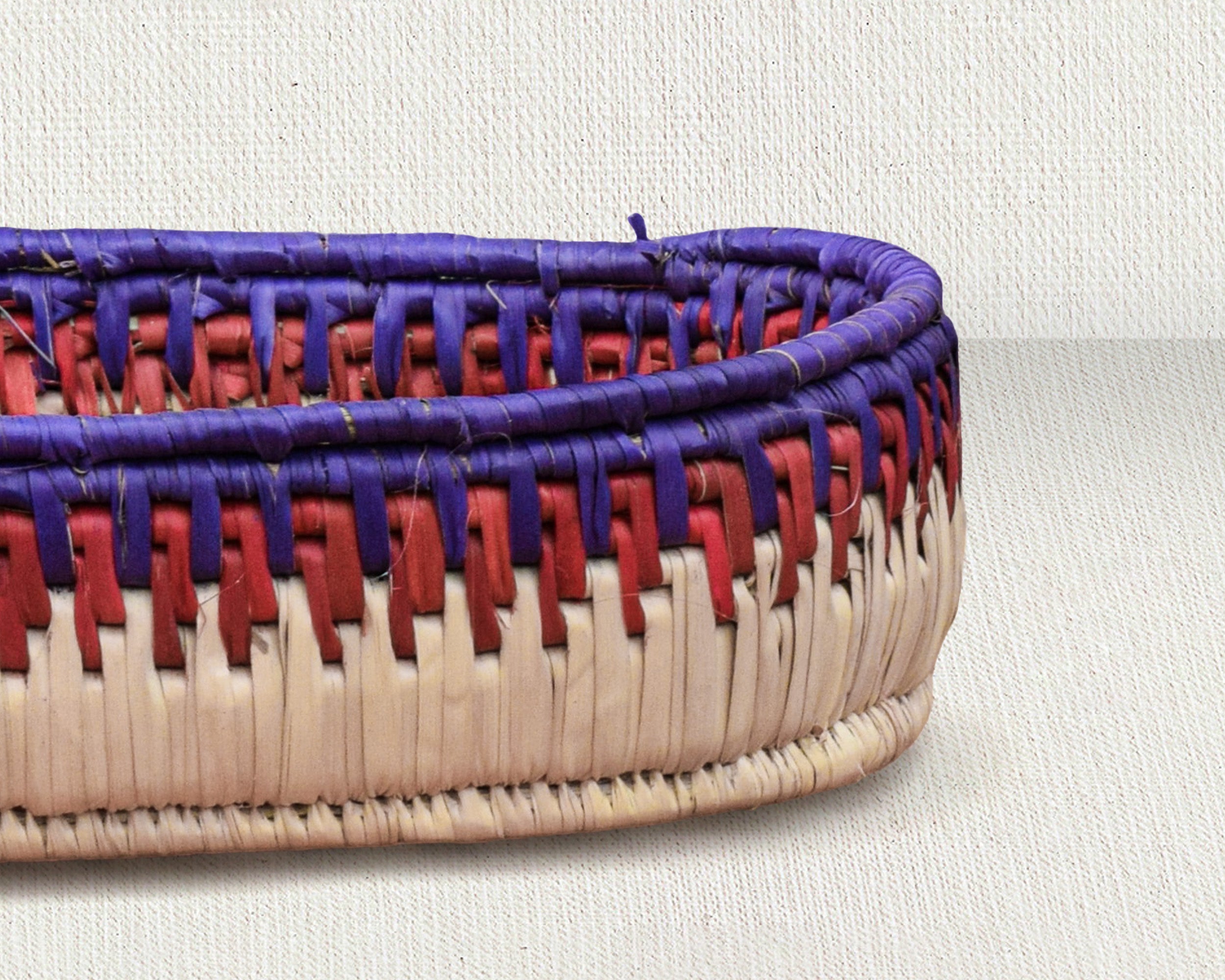 Purple & Red Handwoven Oval Tortilla Basket