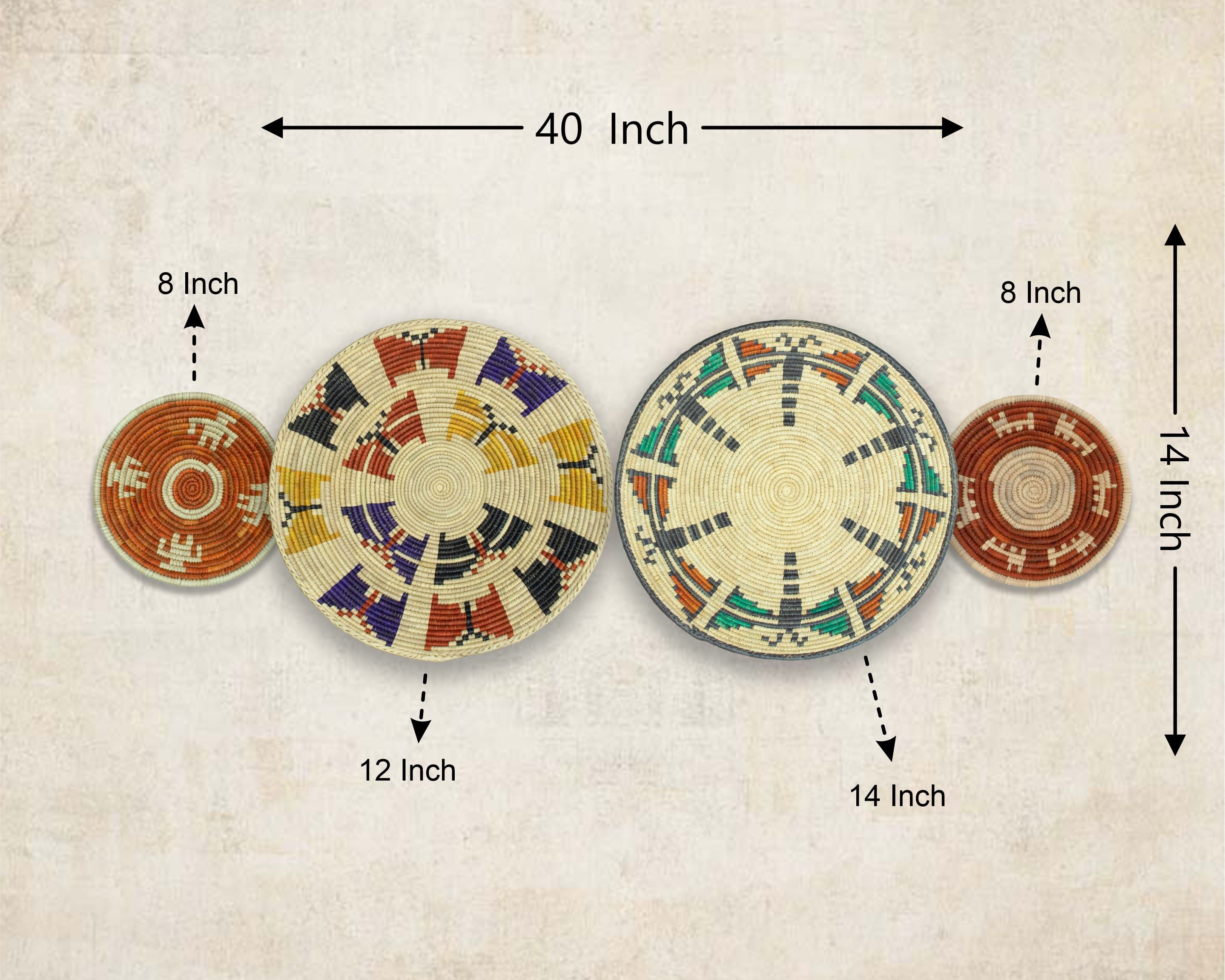 Set of 4 Handwoven wall baskets SET-227-4 N