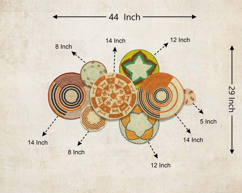 Set of 8 Handwoven wall baskets SET-347-8 N