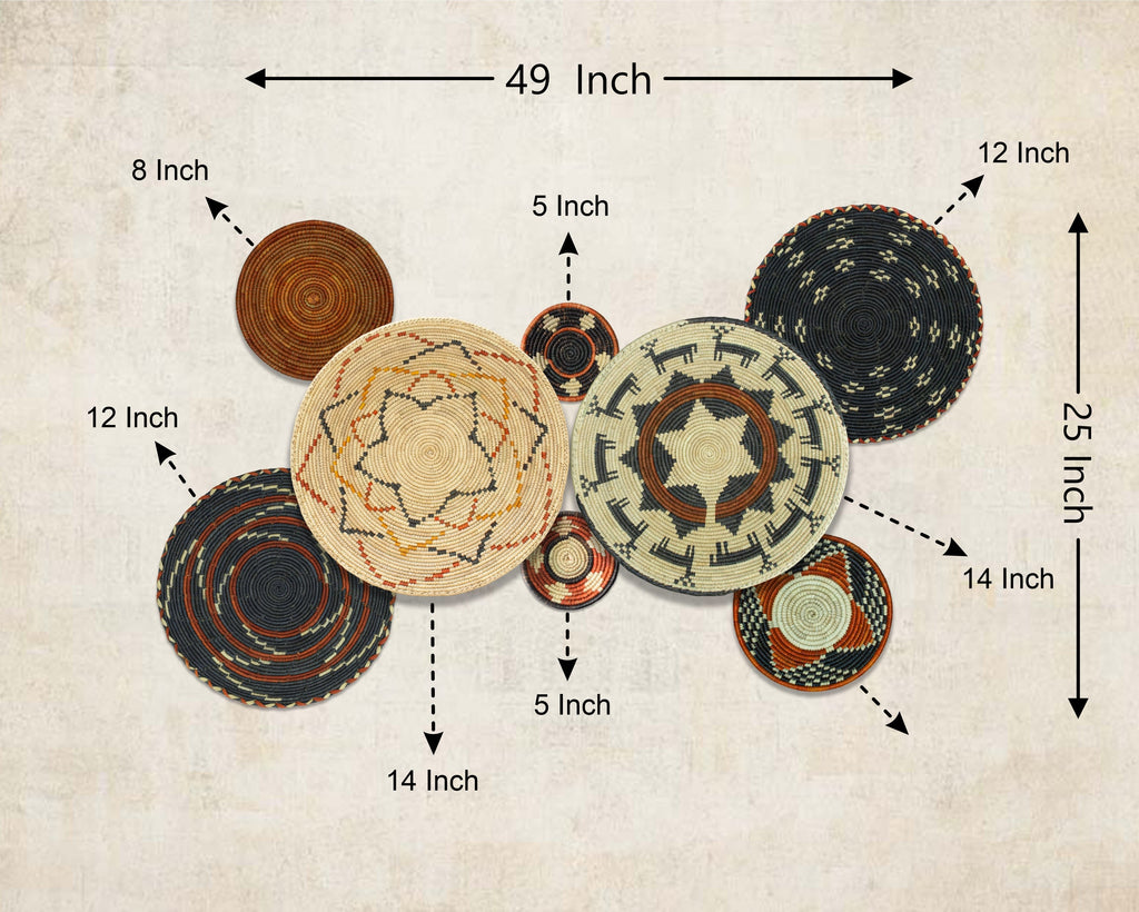 Set of 8 Handwoven wall baskets SET-251-8 N