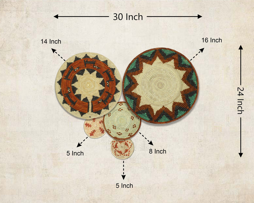 Set of 5 Handwoven wall baskets SET-71-5 N