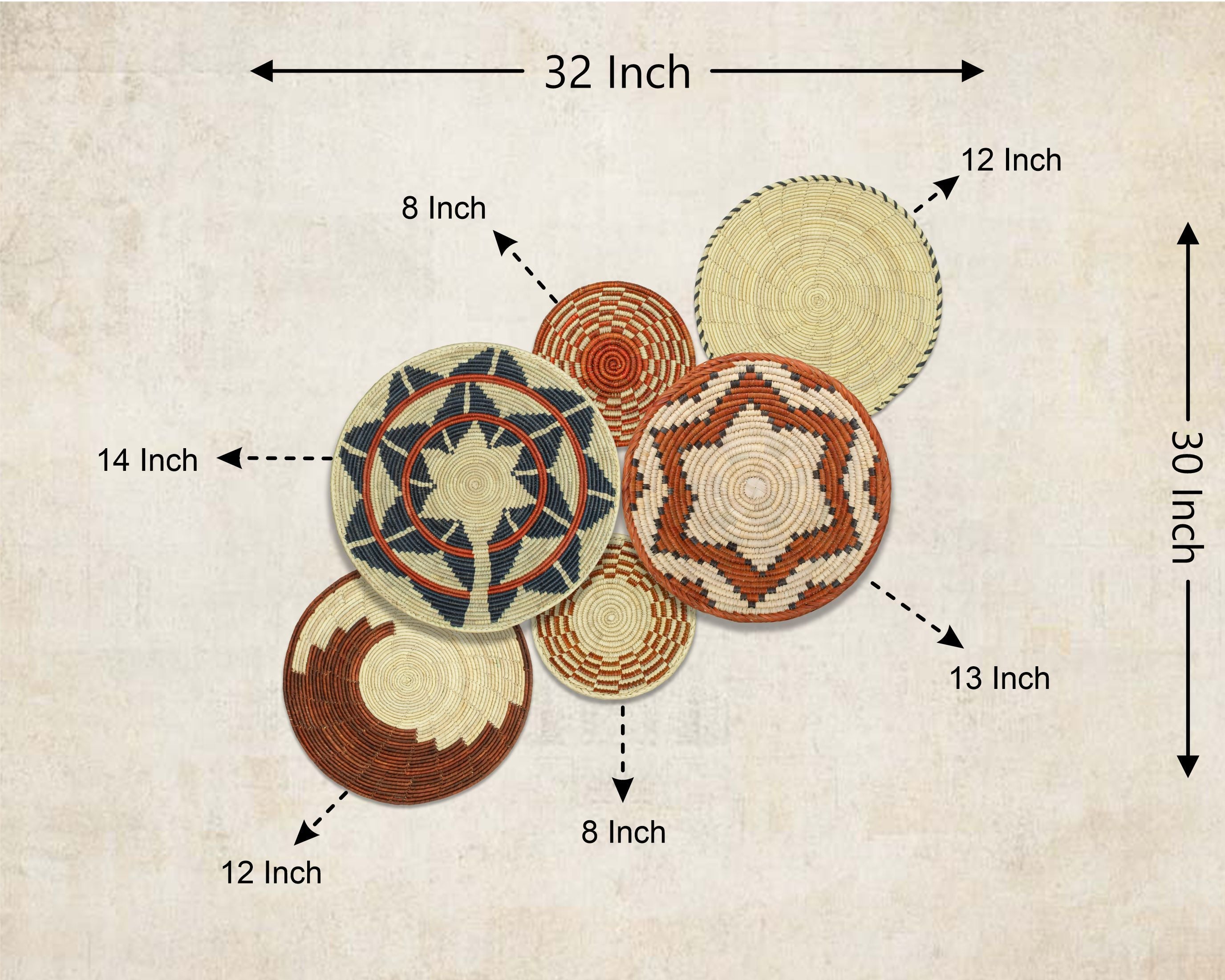 Set of 6 Handwoven wall baskets SET-276-6 N