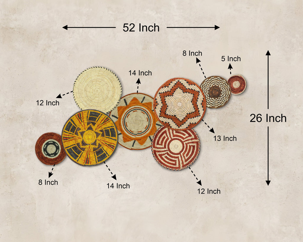 Set of 8 Handwoven wall baskets SET-354-8 N