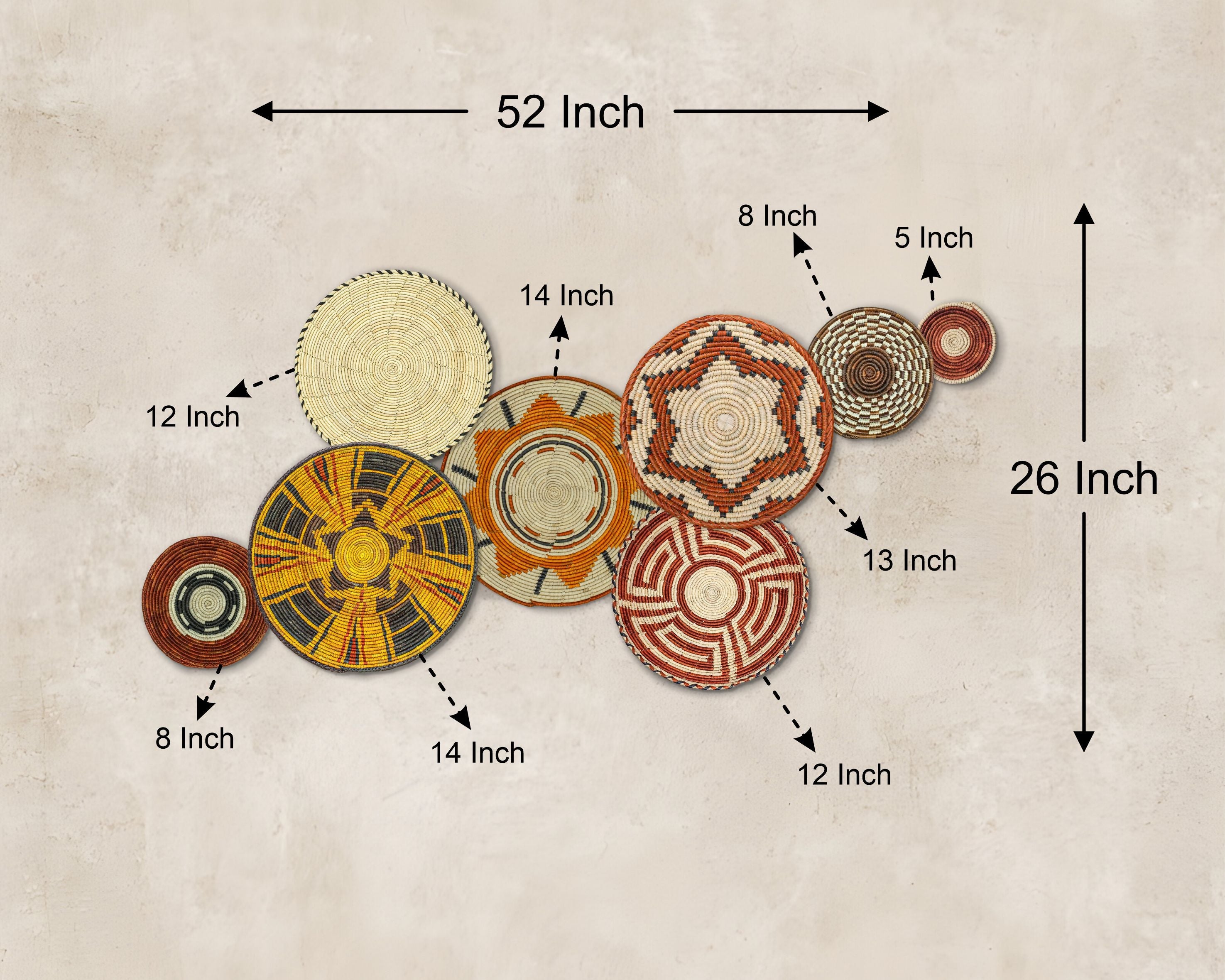 Set of 8 Handwoven wall baskets SET-354-8 N