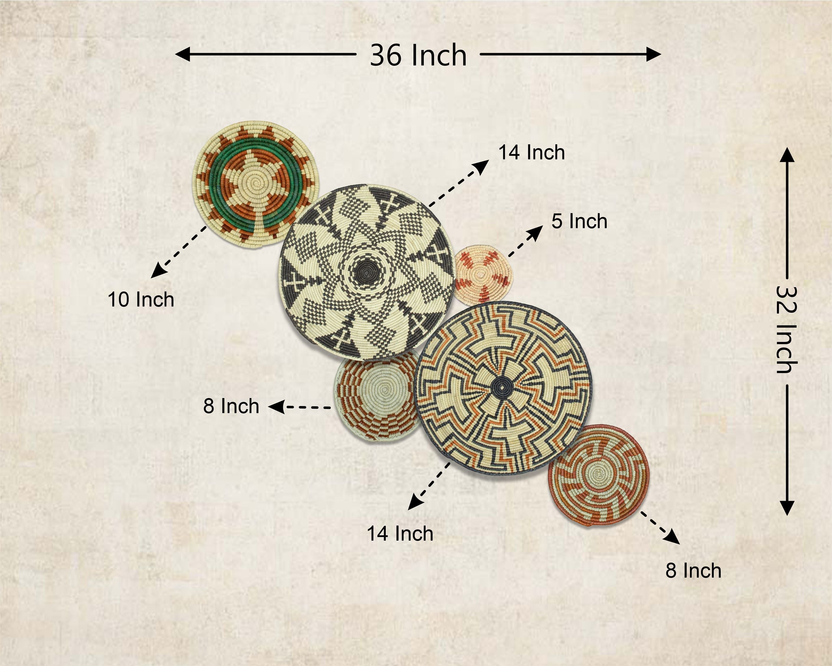 Set of 6 Handwoven wall baskets SET-295-6 N