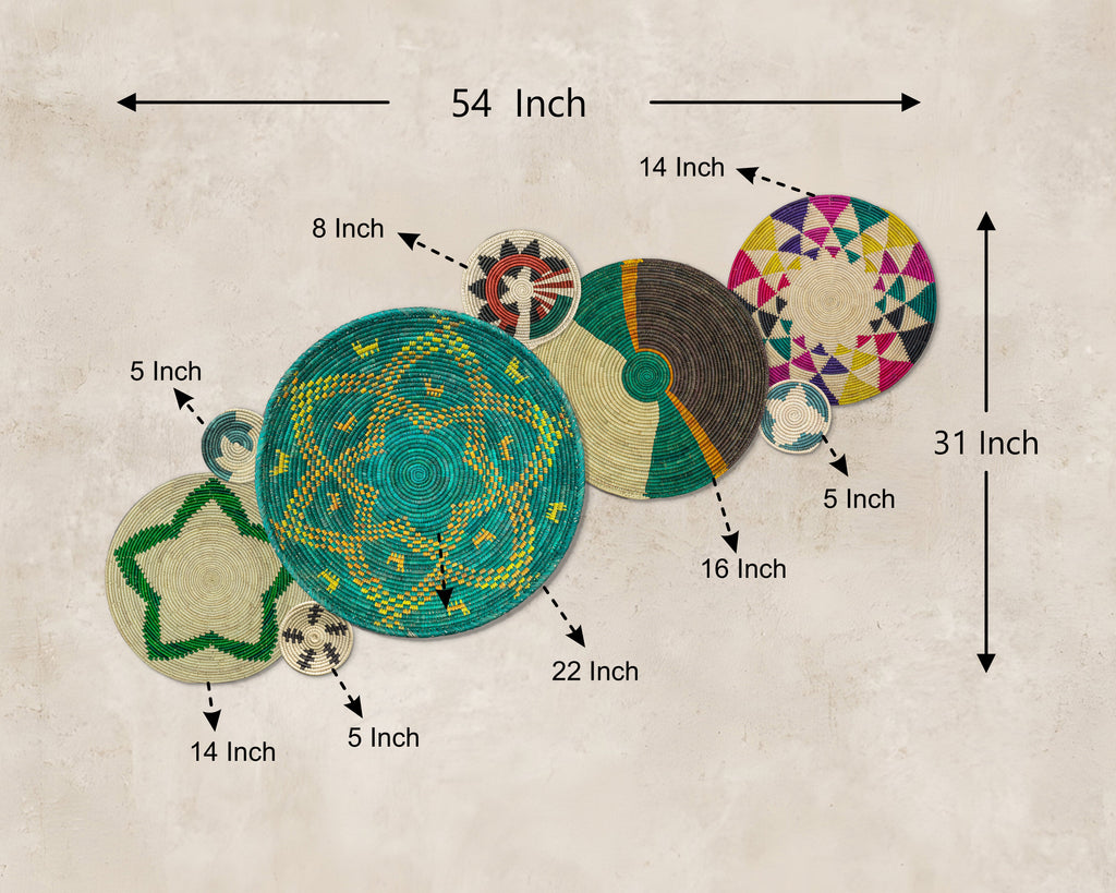 Set of 8 Handwoven wall baskets SET-330-8 N