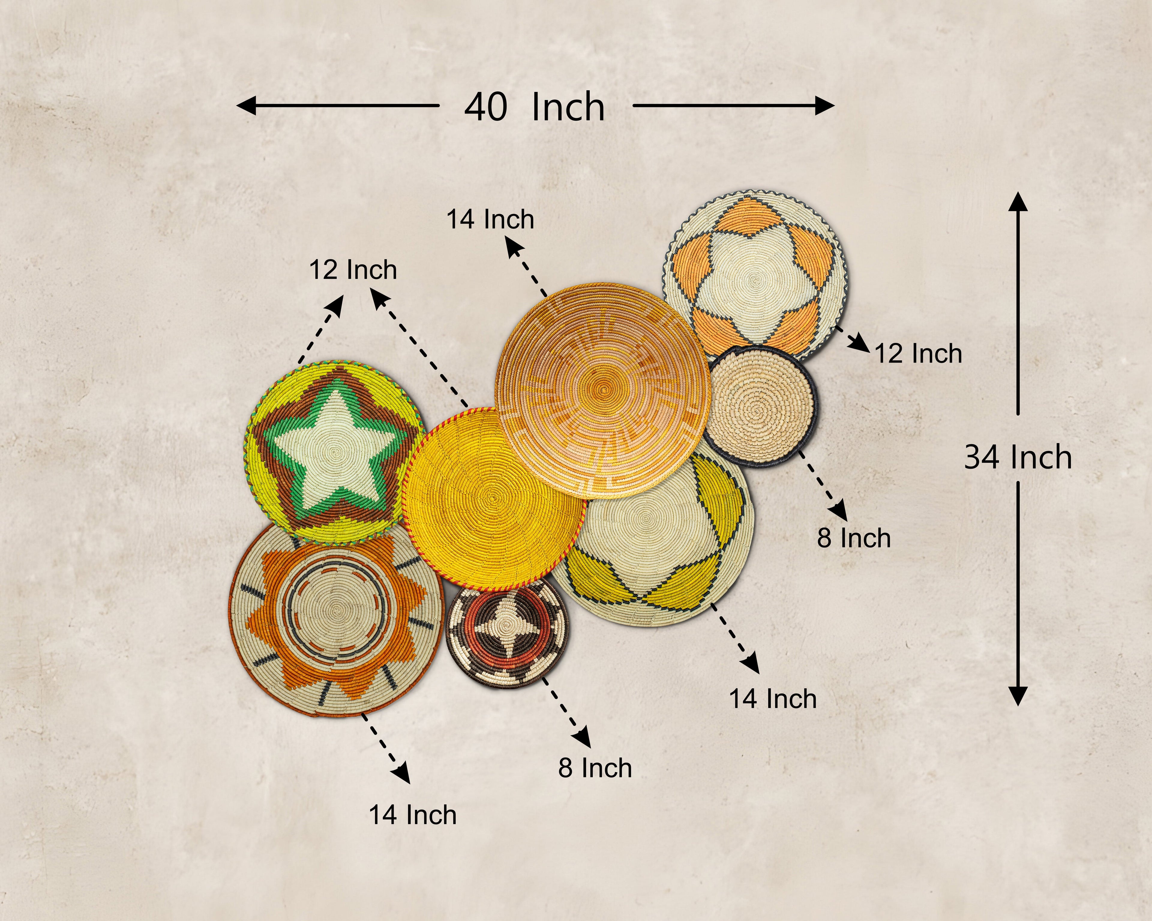 Set of 8 Handwoven wall baskets SET-343-8 N