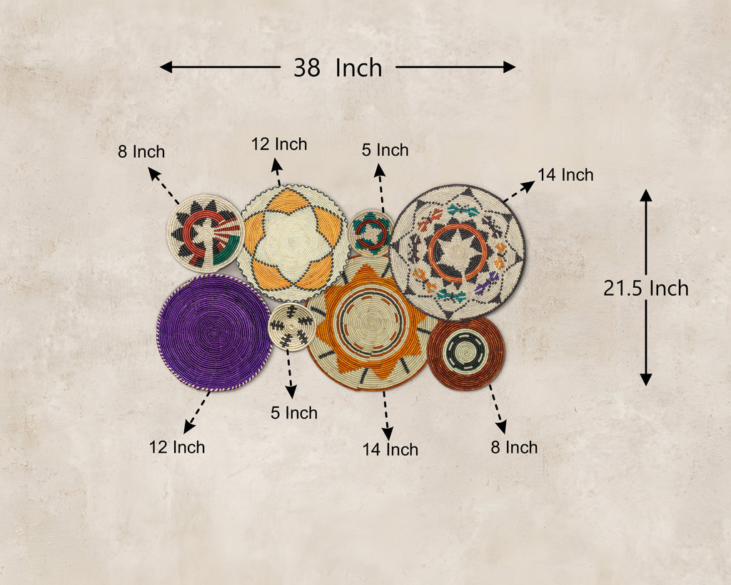 Set of 8 Handwoven wall baskets SET-244-8 N