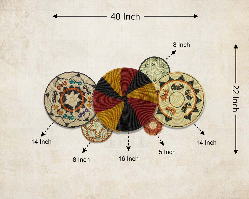 Set of 6 Handwoven wall baskets SET-298-6 N