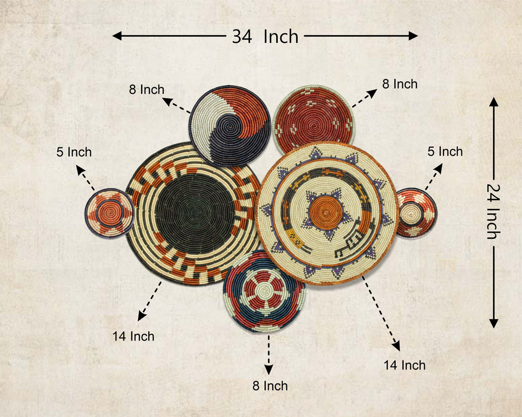 Set of 7 Handwoven wall baskets Set 323-7-N