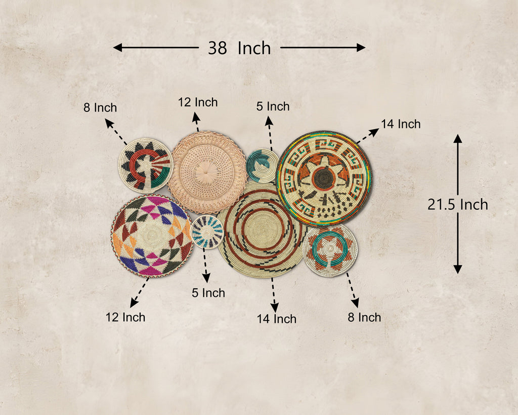 Set of 8 Handwoven wall baskets SET-242-8 N