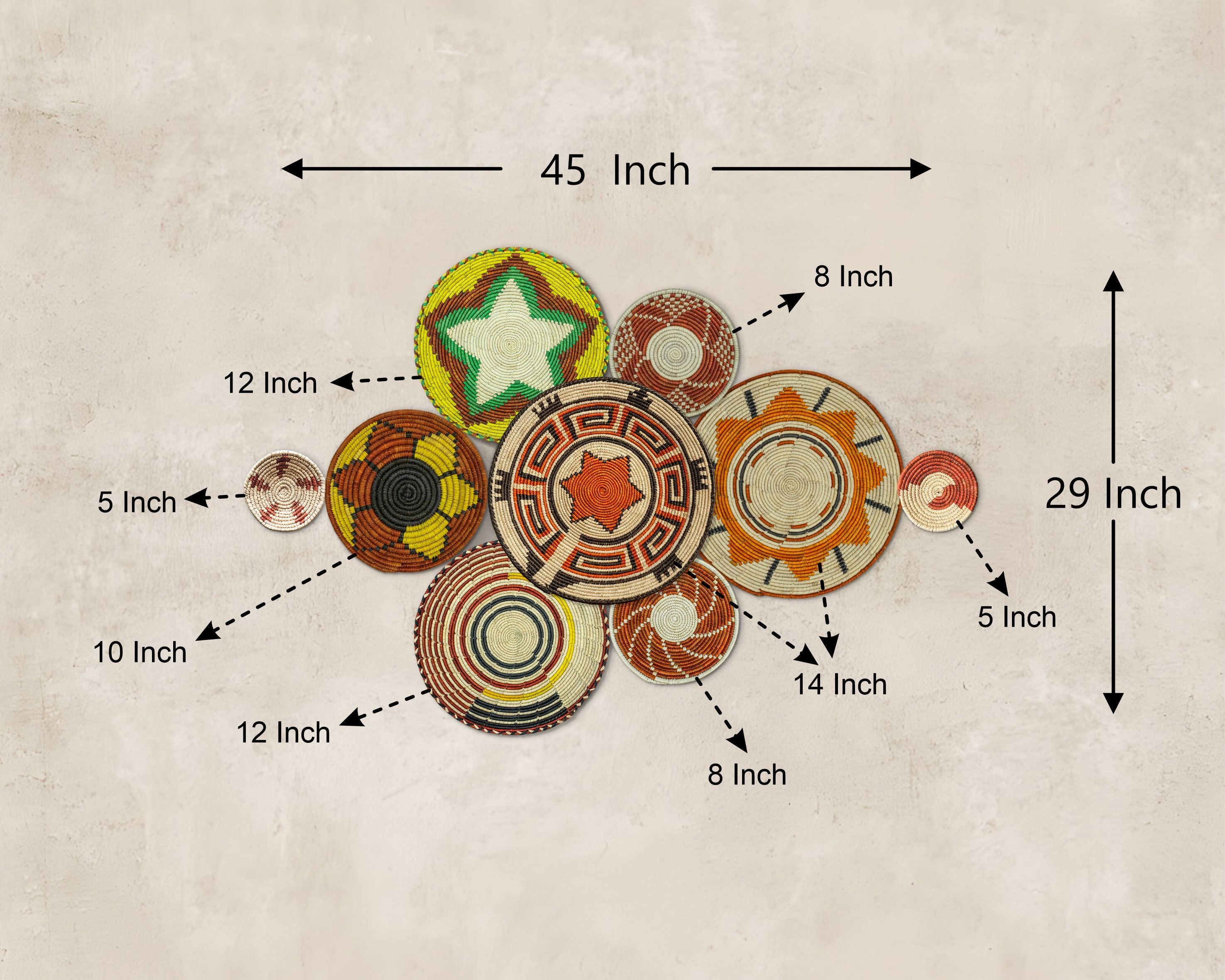 Set of 9 Handwoven wall baskets SET-18-9 N