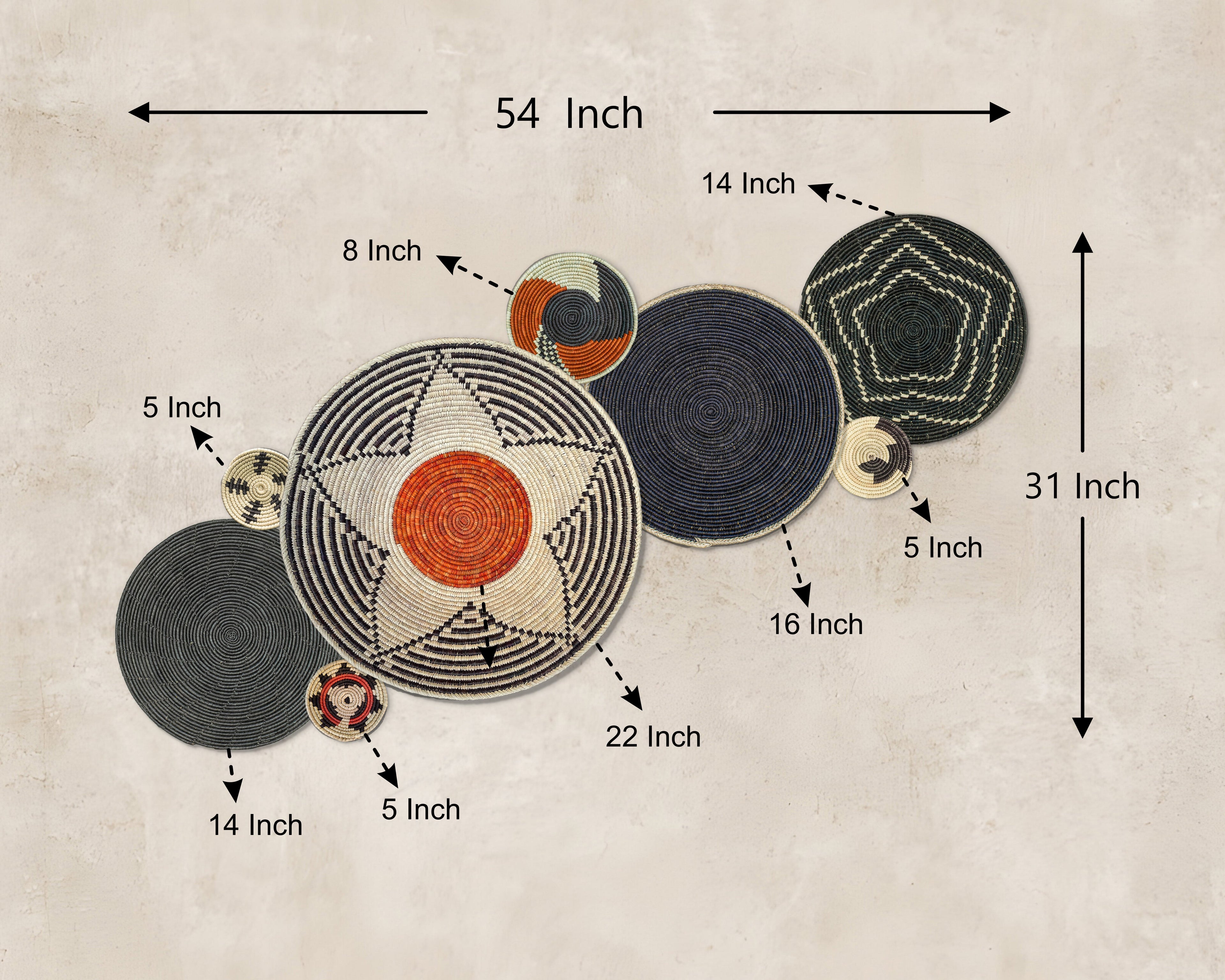 Set of 8 Handwoven wall baskets SET-327-8 N