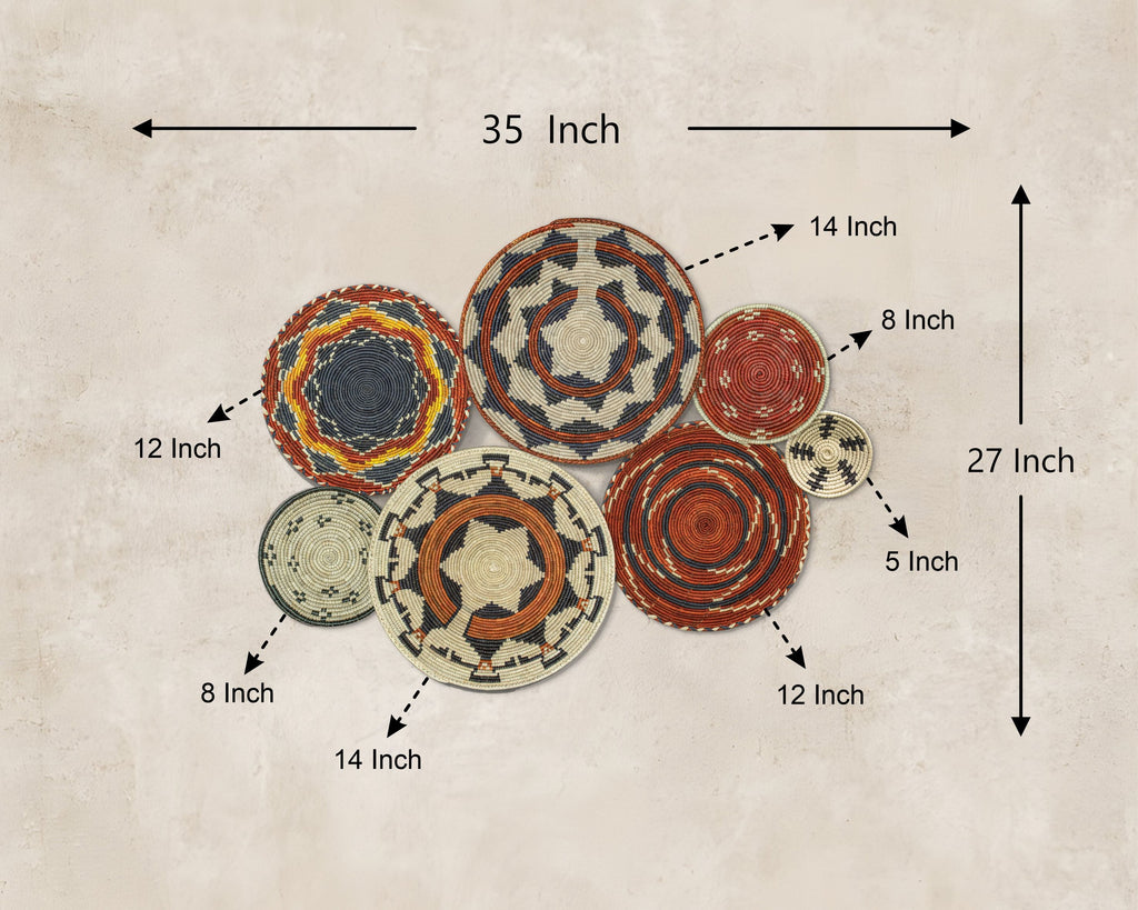 Set of 7 Handwoven wall baskets Set 44-7-N