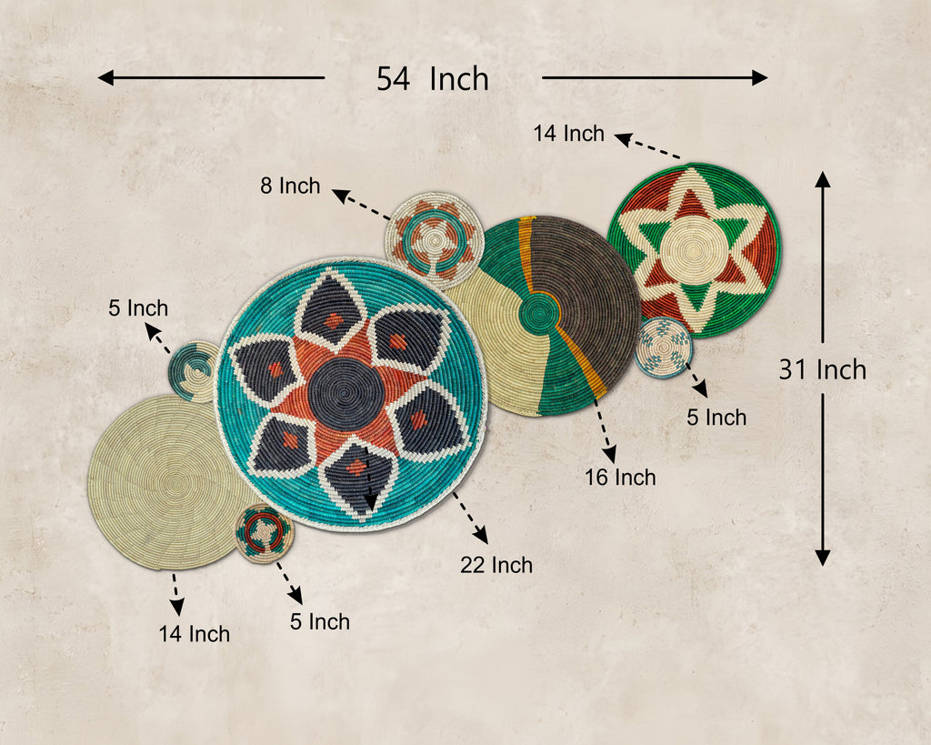 Set of 8 Handwoven wall baskets SET-325-8 N