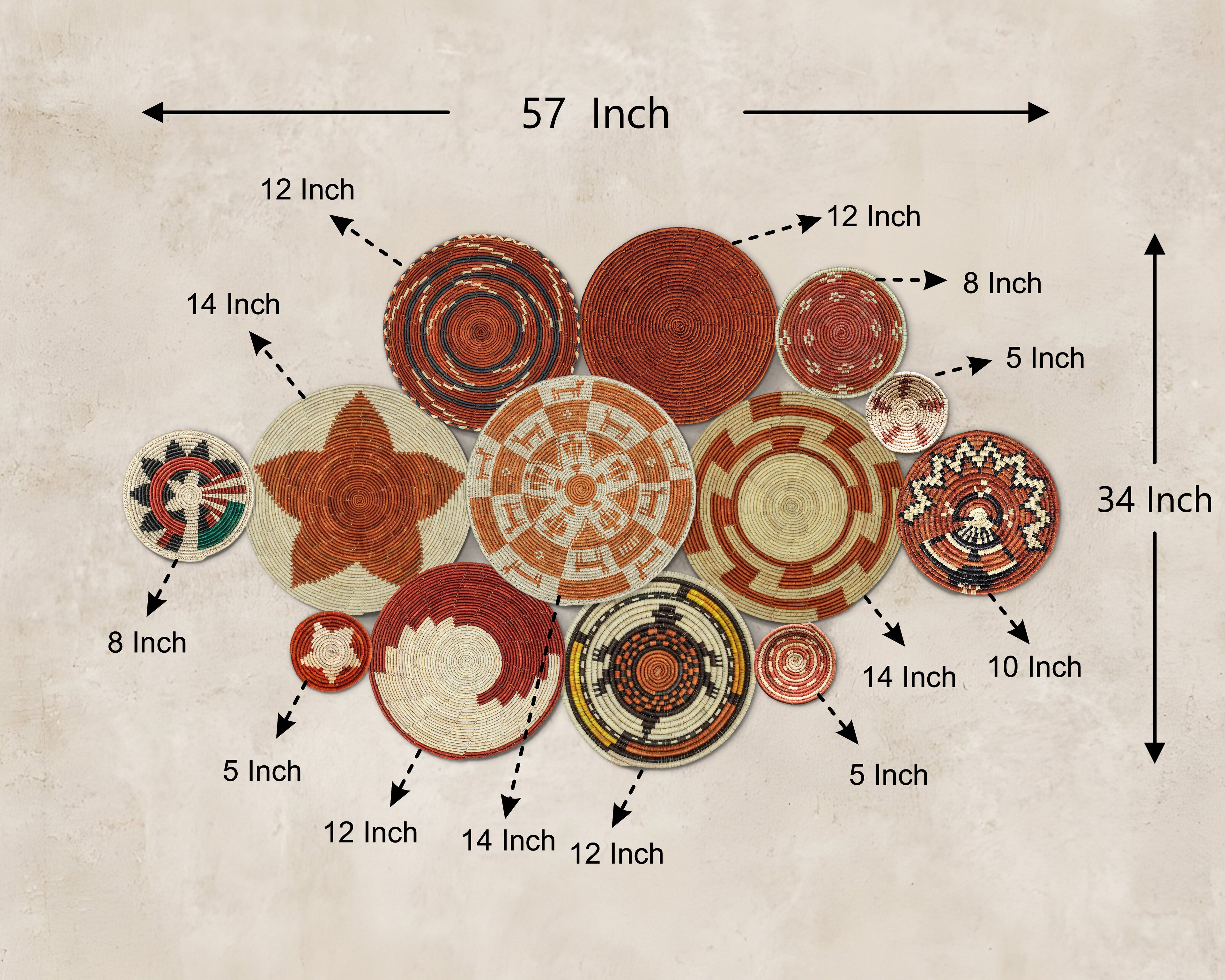 Set of 13 Handwoven wall baskets SET-181-13 N