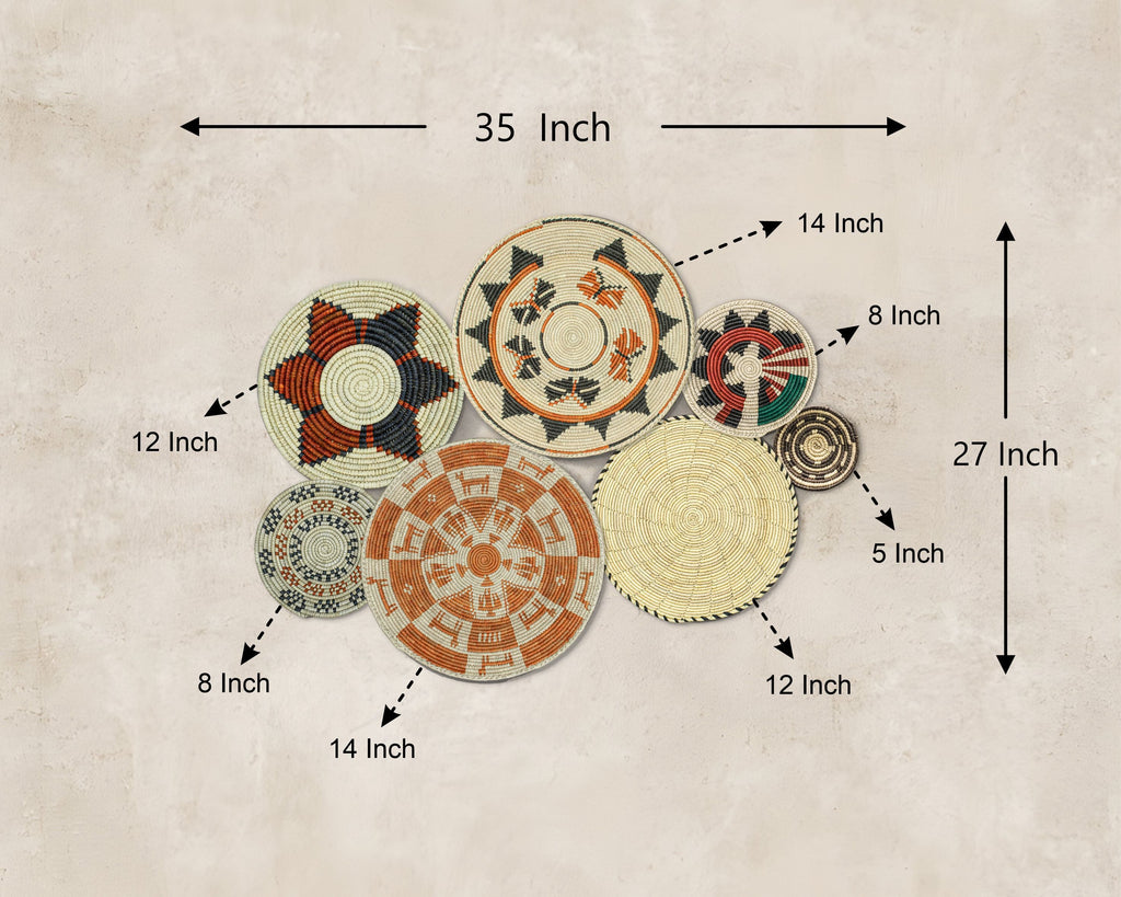 Set of 7 Handwoven wall baskets Set 49-7-N