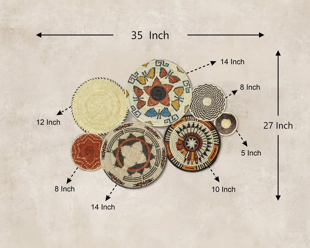 Set of 7 Handwoven wall baskets Set 46-7-N