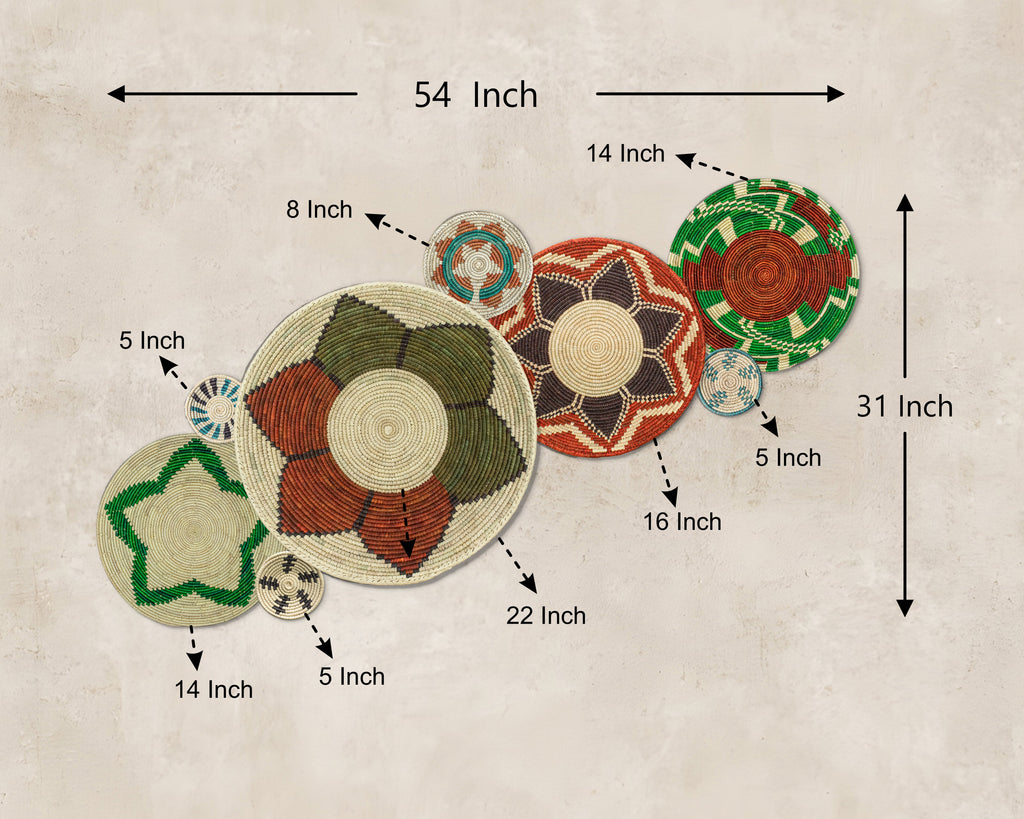 Set of 8 Handwoven wall baskets SET-329-8 N