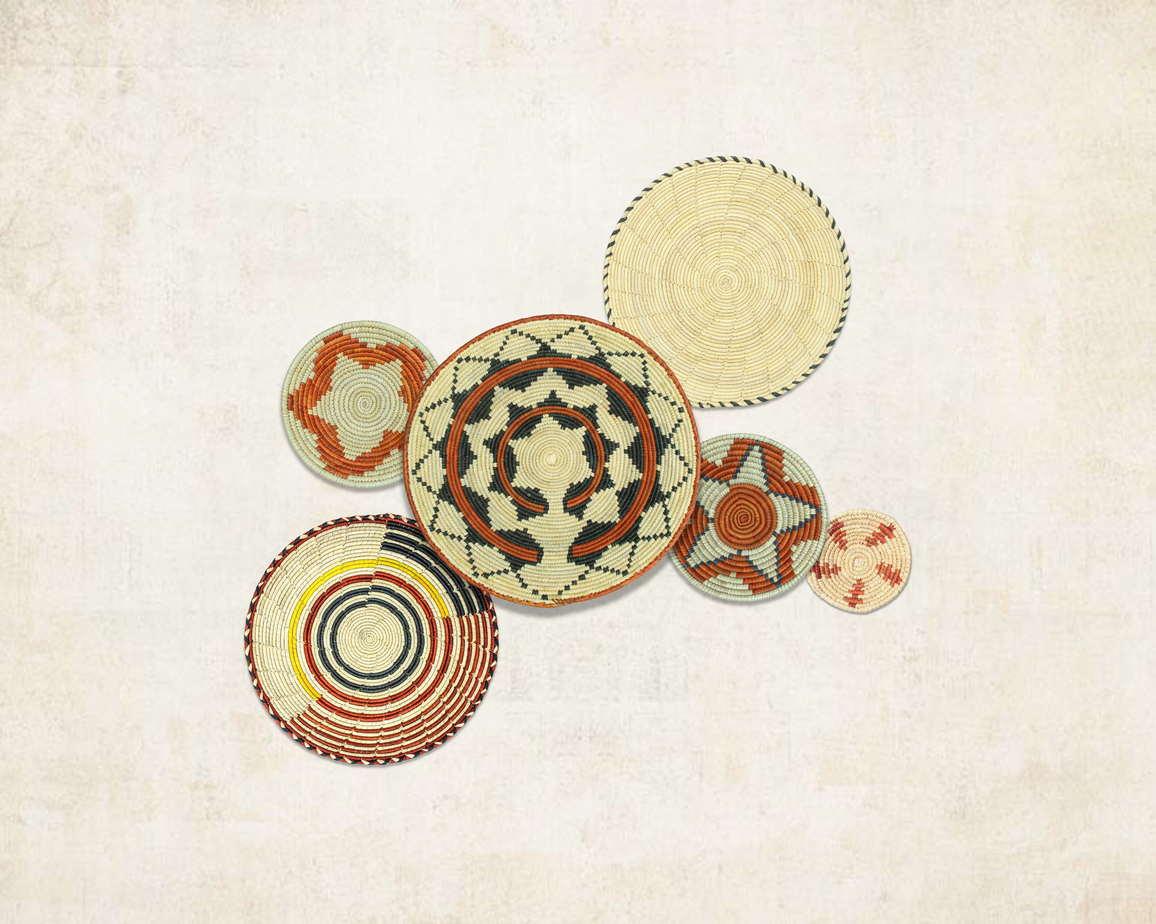 Set of 6 Handwoven wall baskets SET-396-6 N