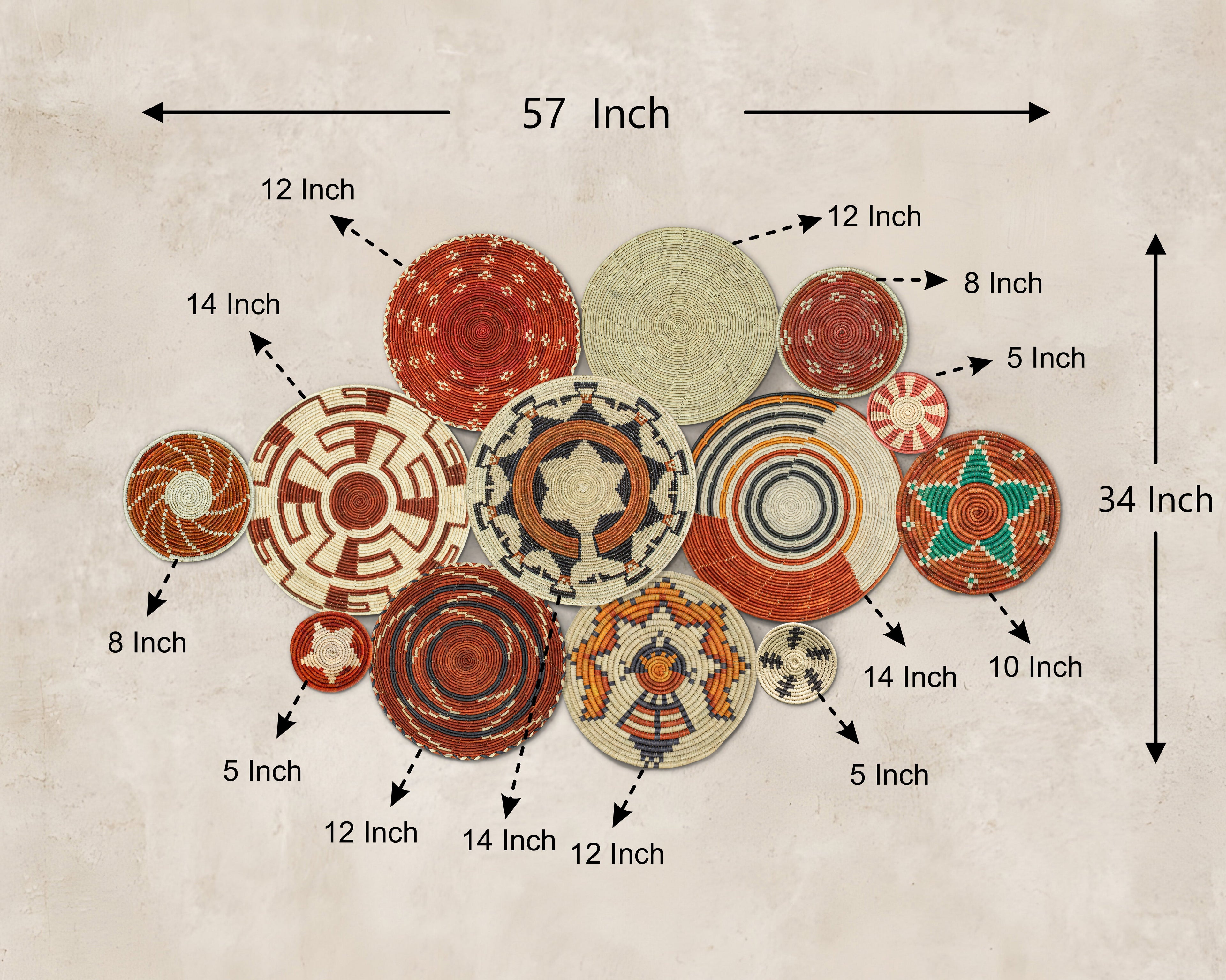 Set of 13 Handwoven wall baskets SET-182-13 N