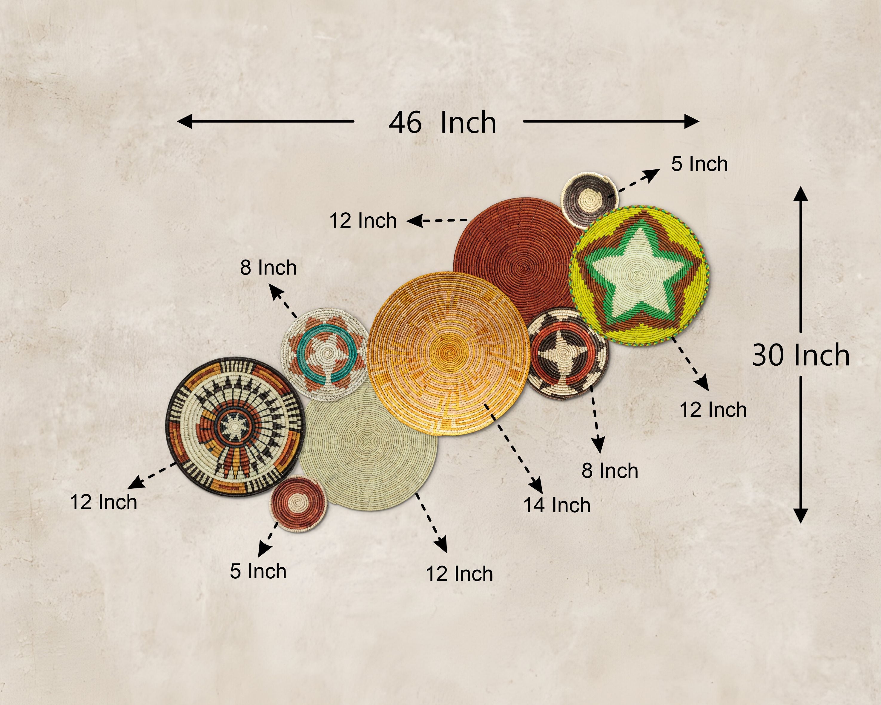 Set of 9 Handwoven wall baskets SET-20-9 N