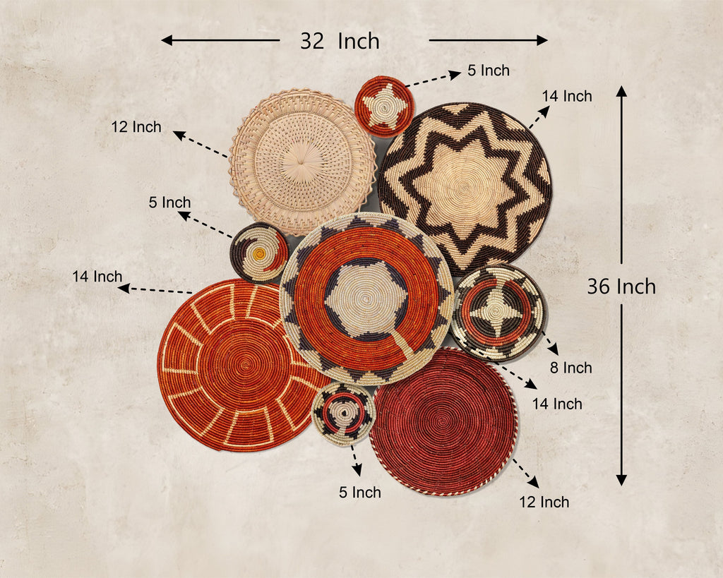 Set of 9 Handwoven wall baskets SET-12-9 N