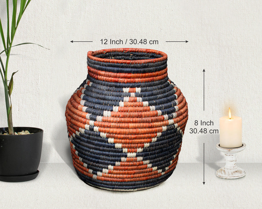 Black & Rust Cubes Vintage Potter Basket - PP-1132-12