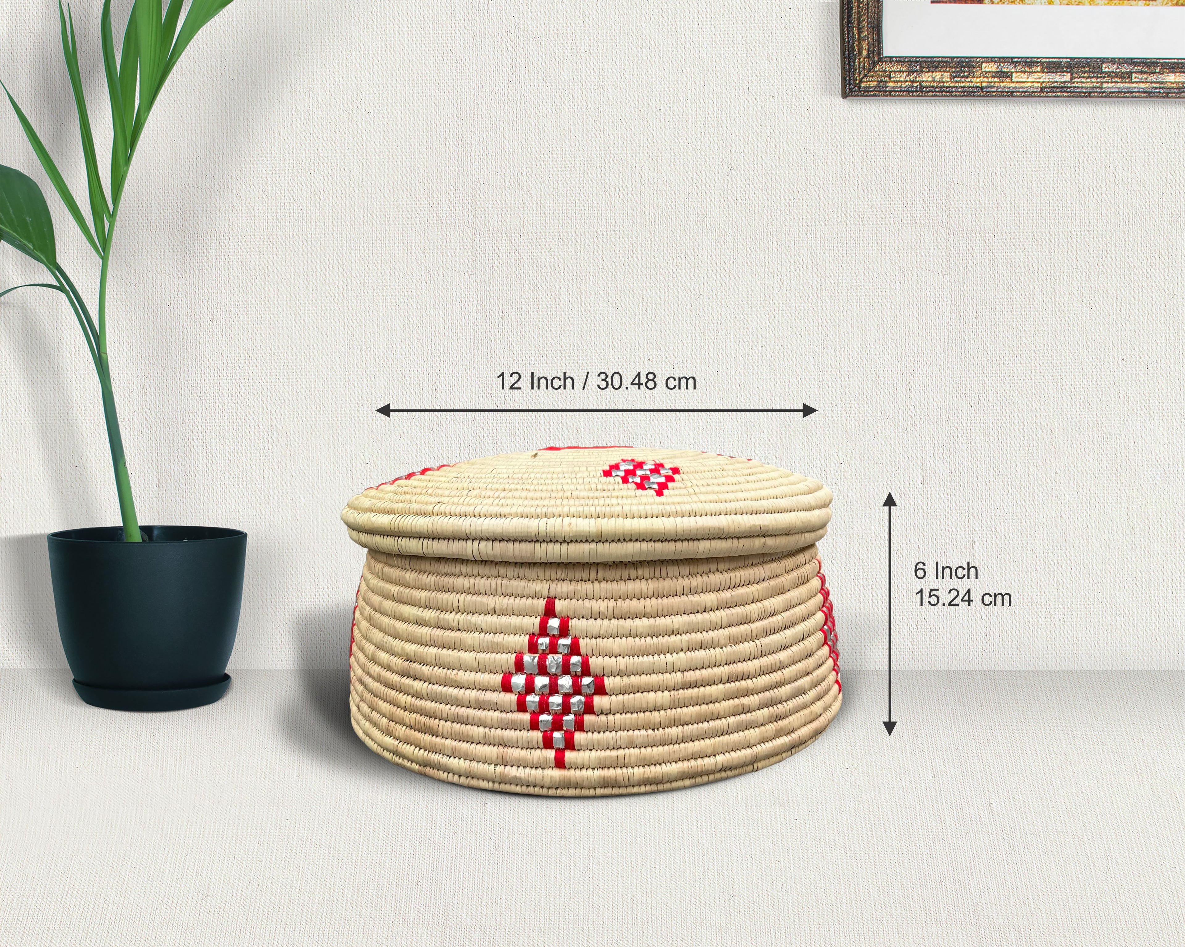 Coral Medallions Lidded Basket