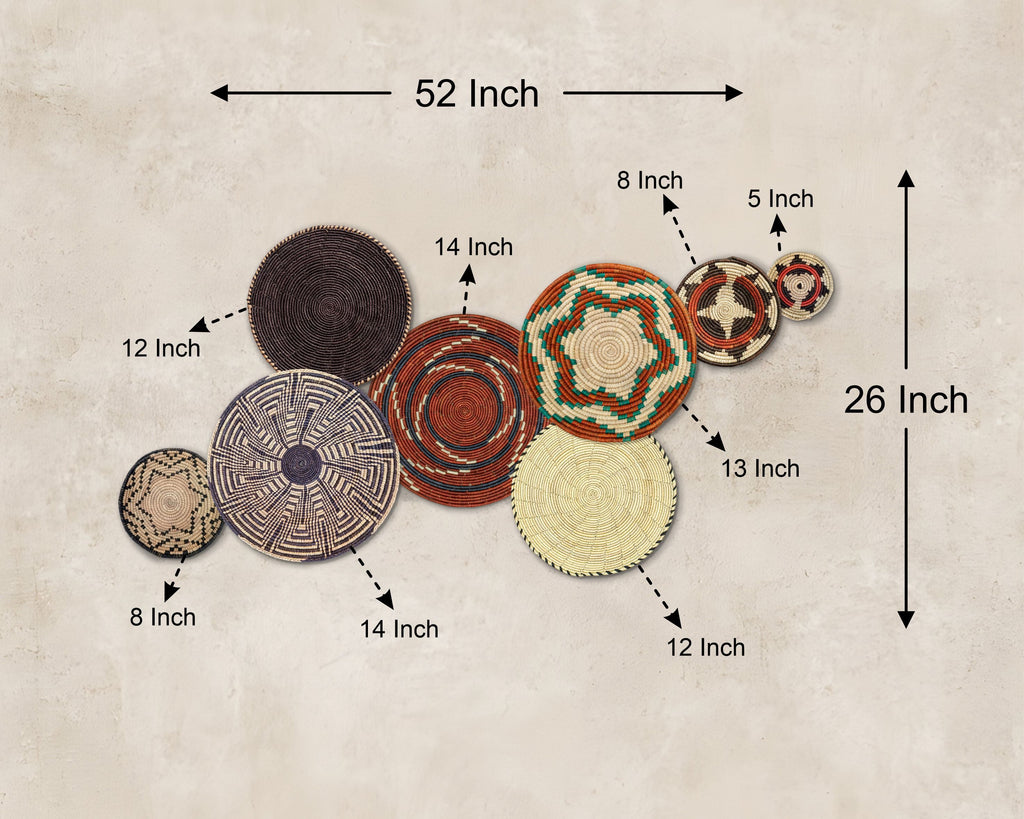 Set of 8 Handwoven wall baskets SET-355-8 N