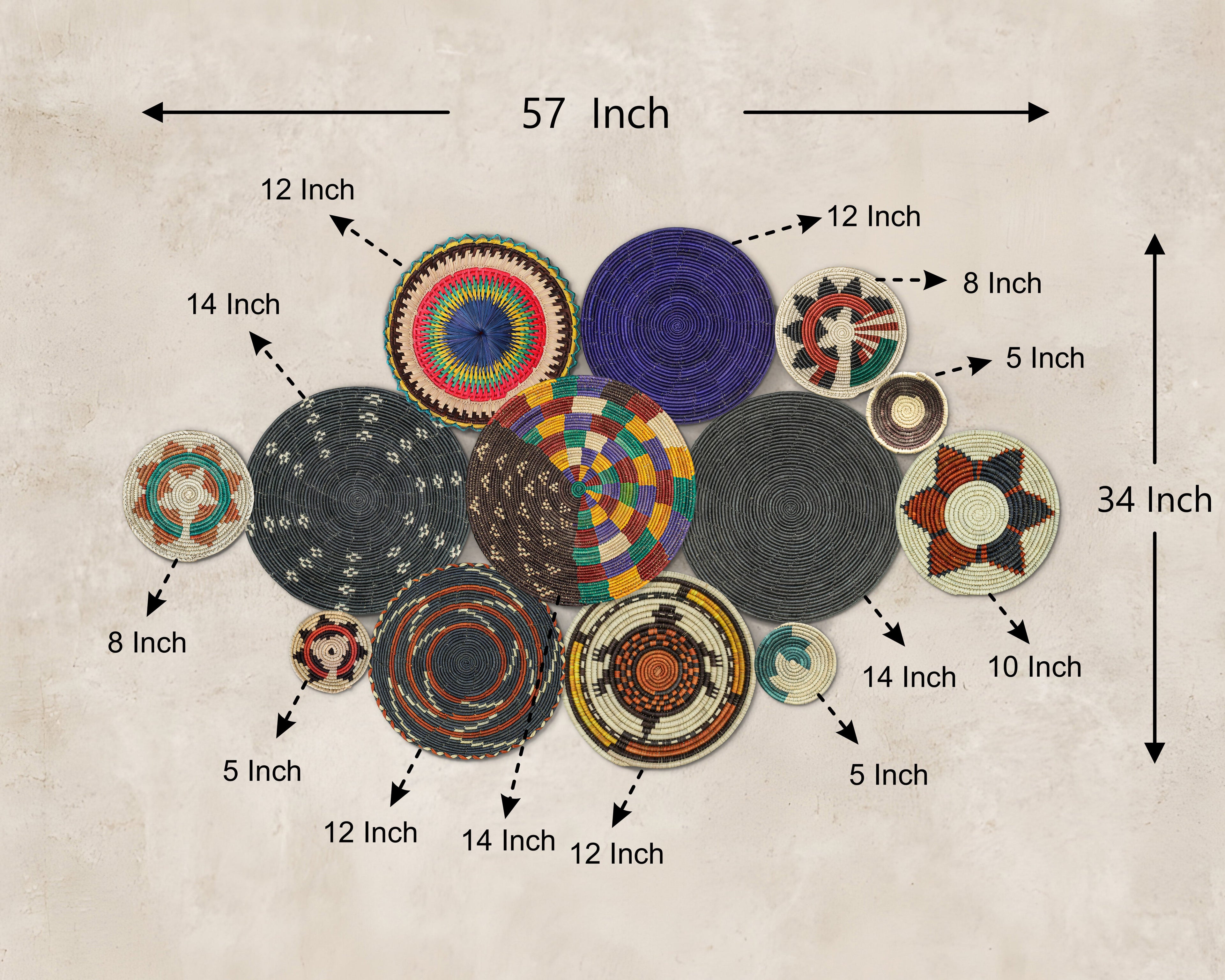 Set of 13 Handwoven wall baskets SET-180-13 N