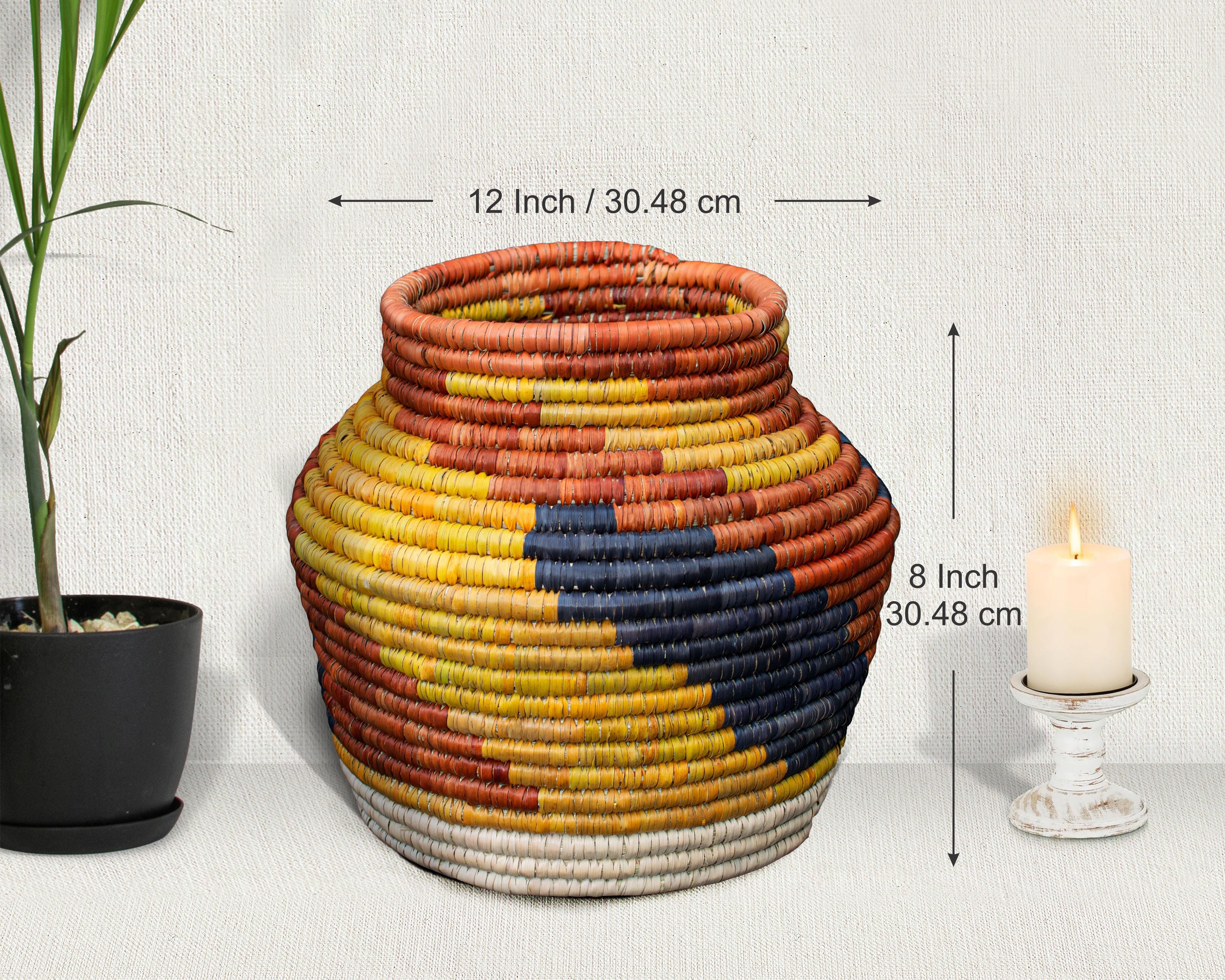 Orange Black Rust Spiral Vintage Potter Basket - PP-1131-12