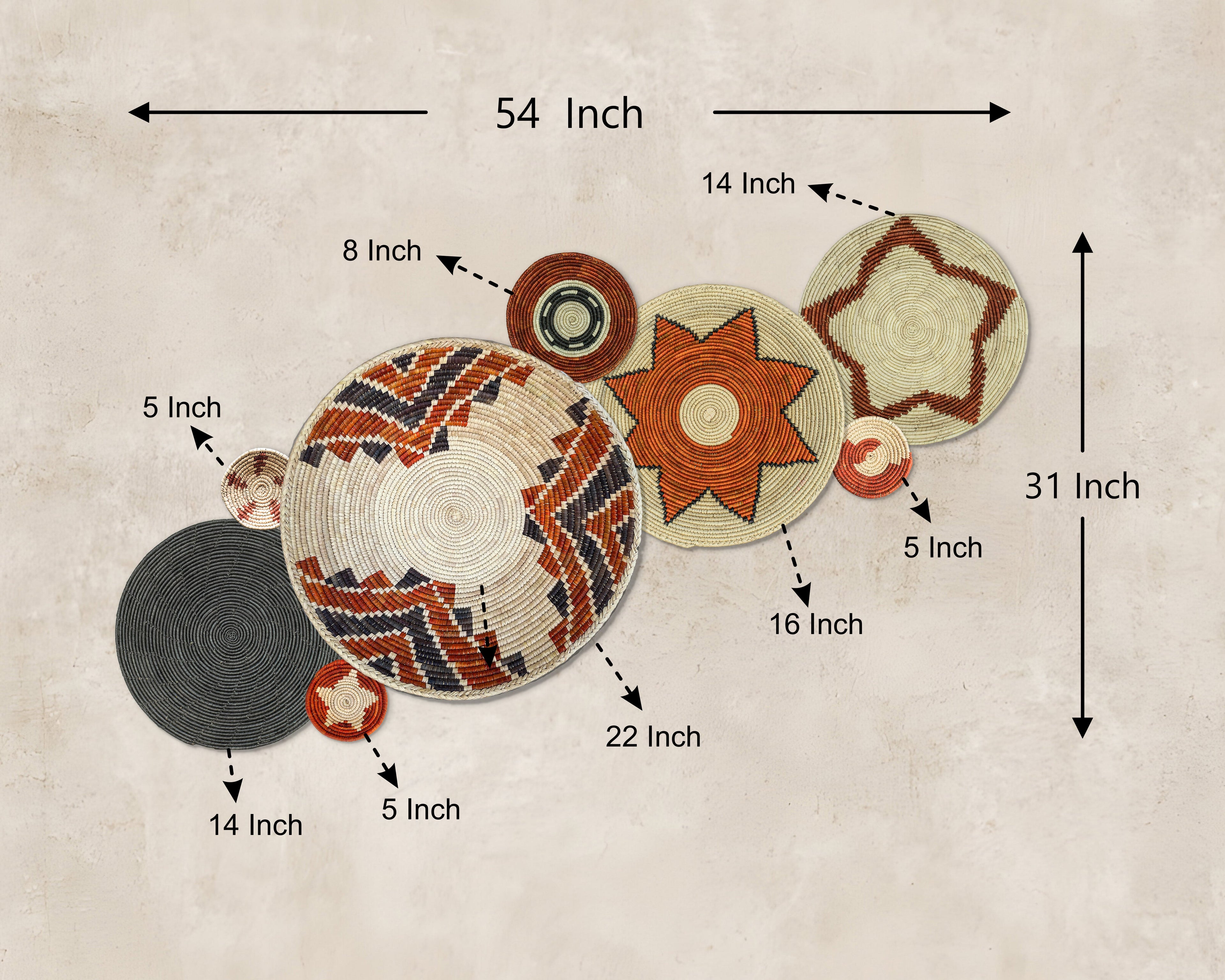 Set of 8 Handwoven wall baskets SET-326-8 N