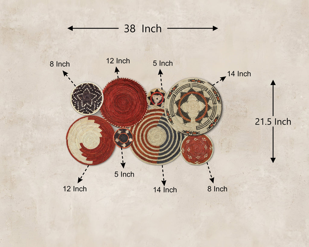 Set of 8 Handwoven wall baskets SET-241-8 N