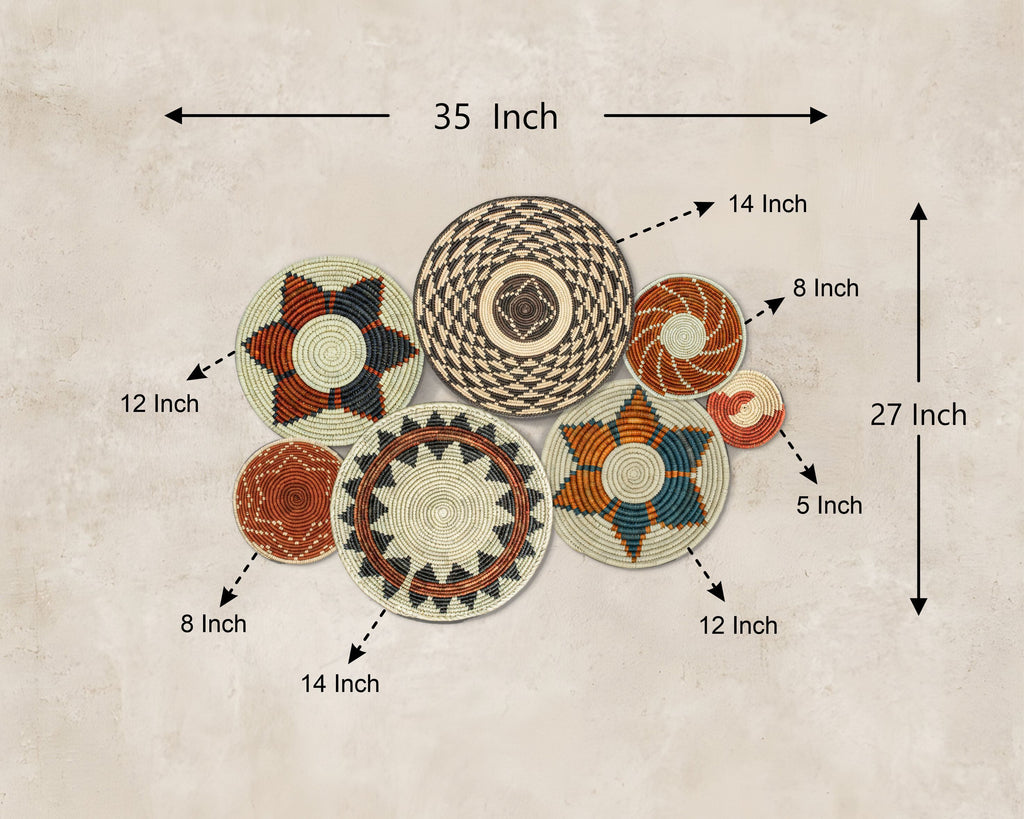 Set of 7 Handwoven wall baskets Set 47-7-N