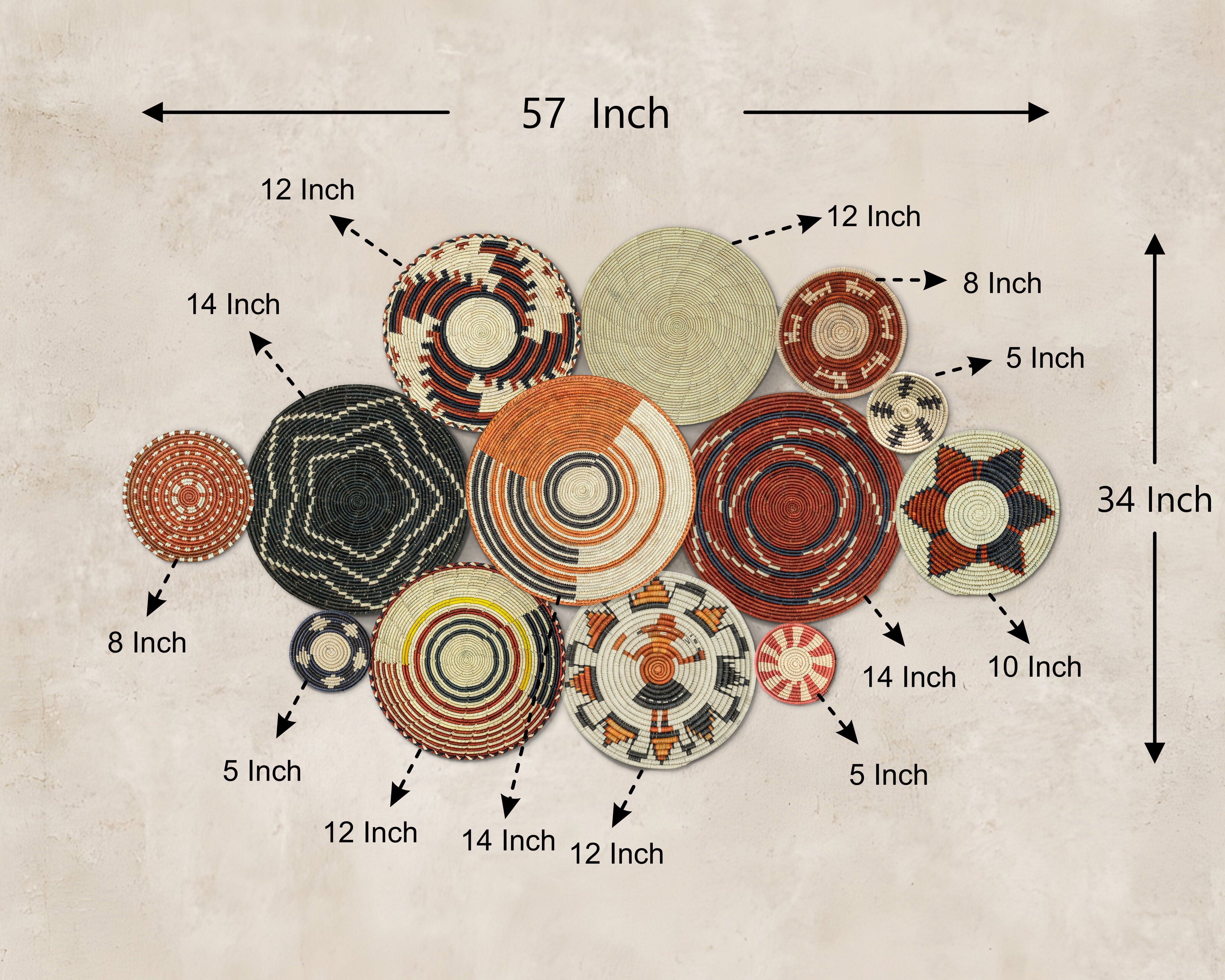 Set of 13 Handwoven wall baskets SET-179-13 N