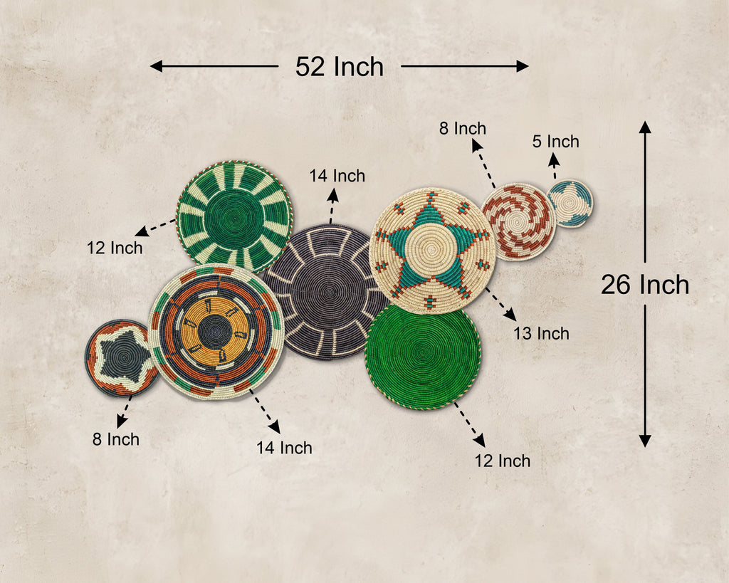 Set of 8 Handwoven wall baskets SET-356-8 N