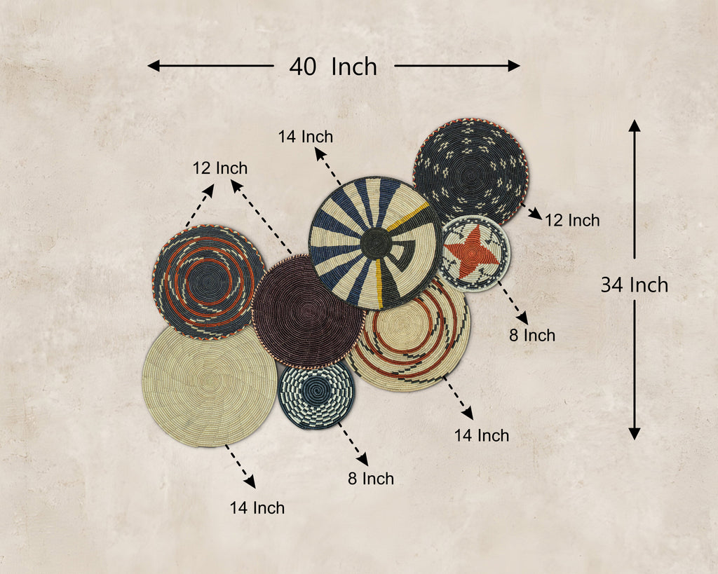 Set of 8 Handwoven wall baskets SET-344-8 N