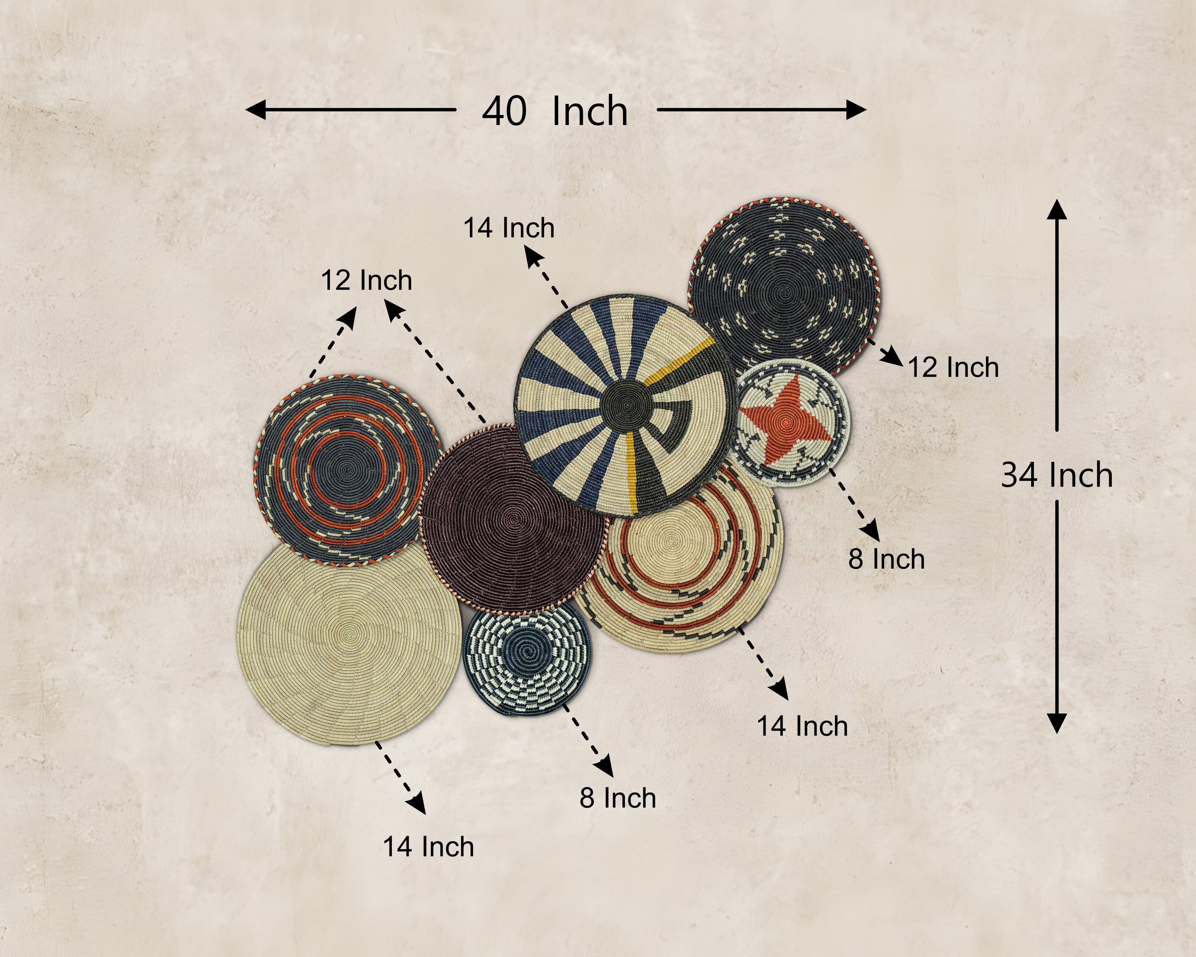 Set of 8 Handwoven wall baskets SET-344-8 N