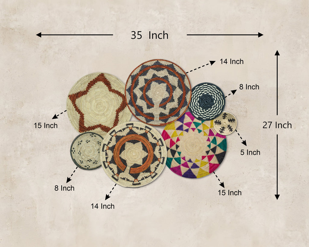 Set of 7 Handwoven wall baskets Set 44-7-N